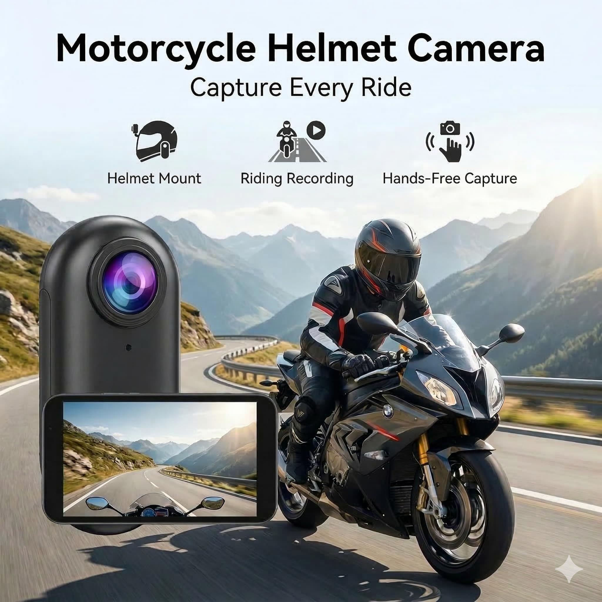POV Camera for Motorcycle Helmet – 4K Action Camera with Wide-Angle, Loop Recording, Waterproof + Free 128GB Memory Card for Cycling, Motorbike, Sports POV Recording (Black-4K, 128G) - 3