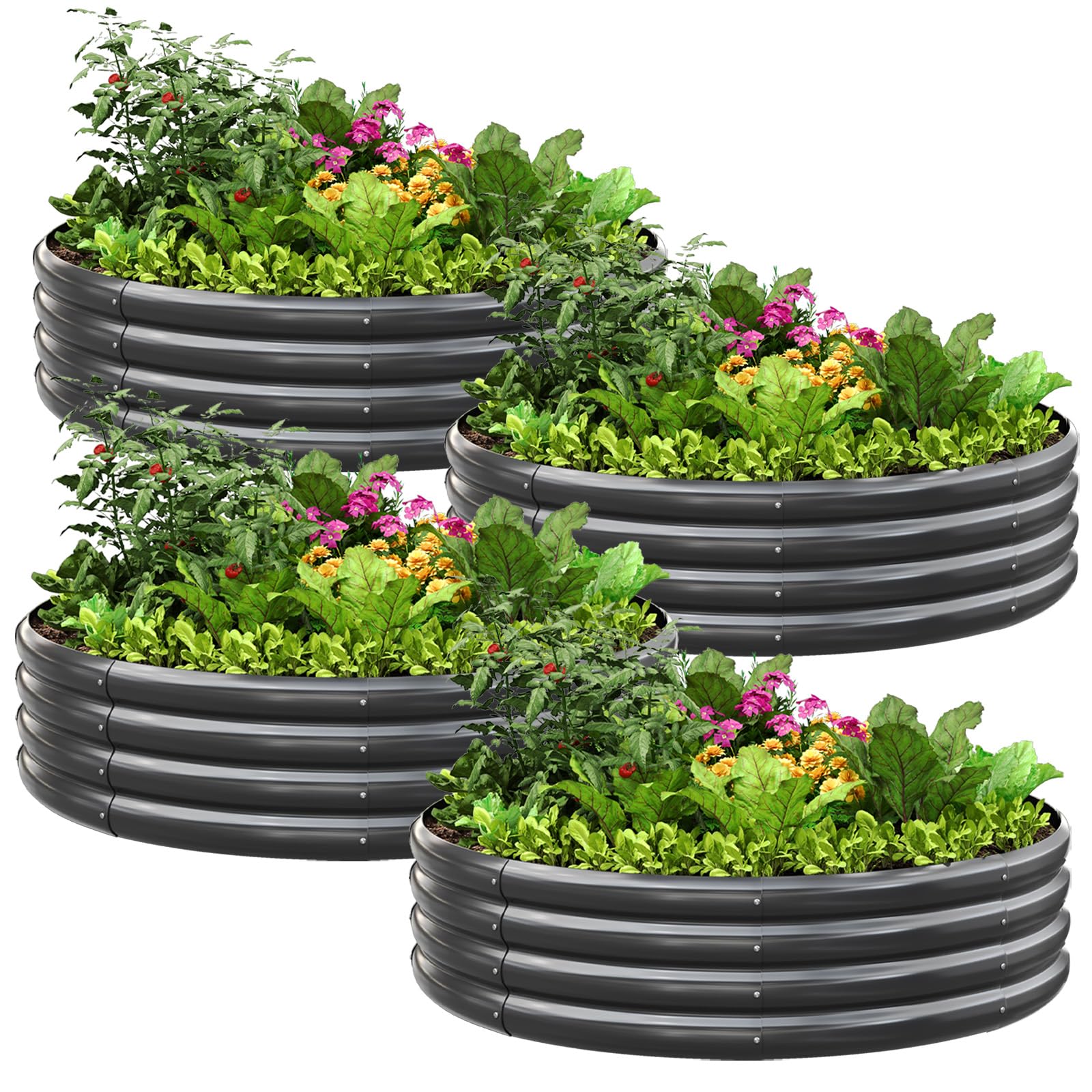 KING BIRD Dark Grey Round Raised Garden Bed 4-Pack