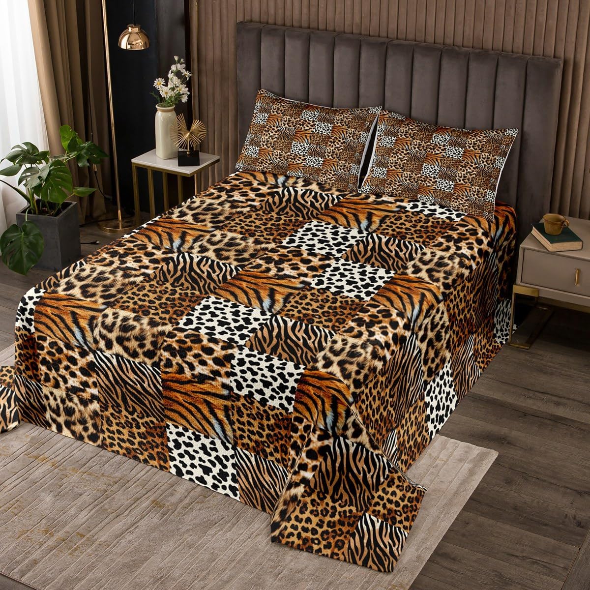 jejeloiu Fish Quilted Coverlet Vintage Fish Stamp Pattern Bedspread for Boys Girls Children Fishing and Hunting Brown Green Coverlet Set Room Decor King Size with 2 Pillow Case