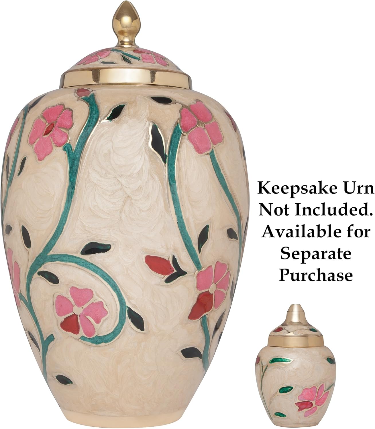 Liliane Memorials White Cremation Urn with Colorful Flowers - Funeral Urns Human Ashes - Brass Metal - Suitable for Cemetery Burial or Niche - Large Size fits Remains of Adults up to 200 lbs - Fleur