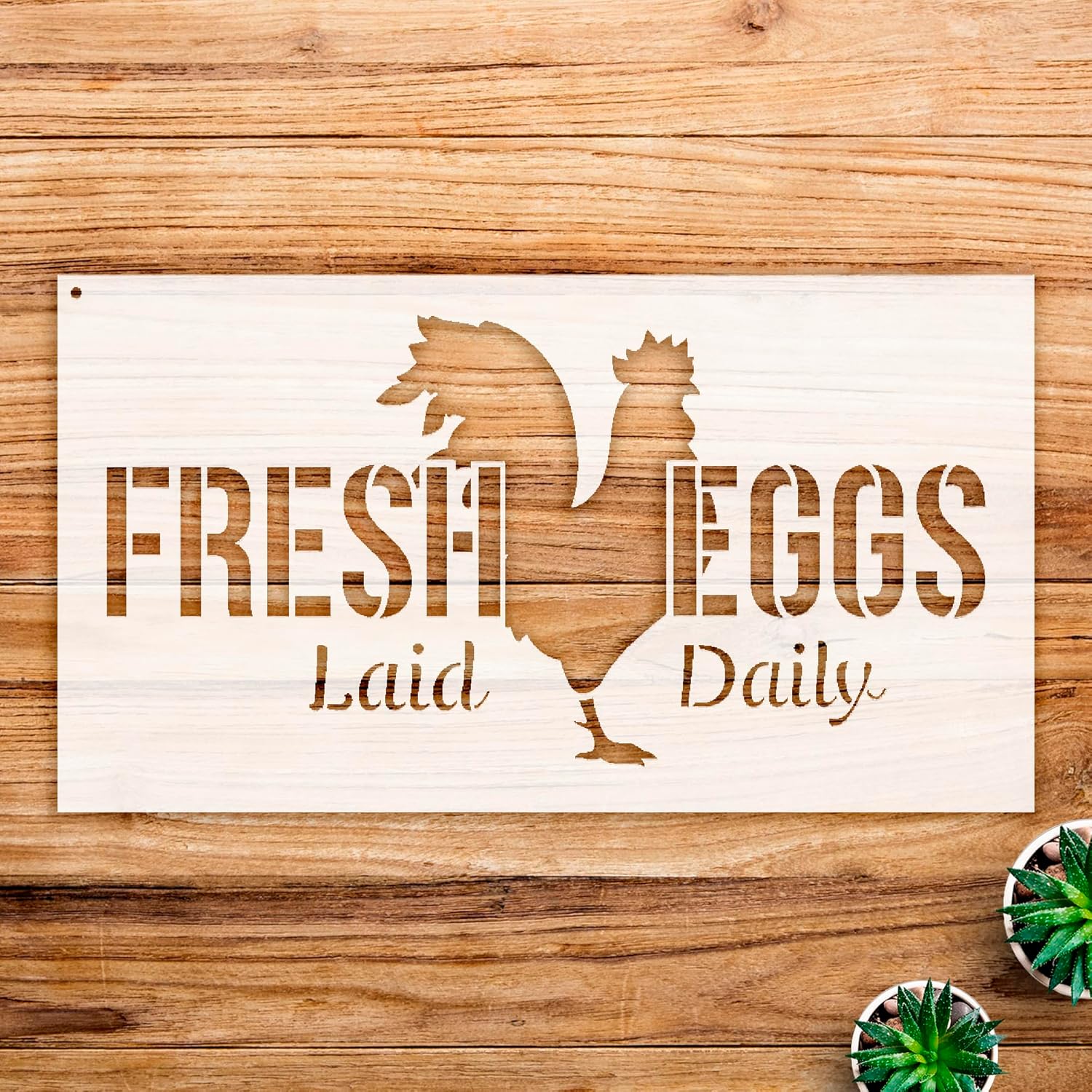 Fresh Eggs Chicken Word Art Stencil for Walls and Crafts, Reusable Mylar Template, Ideal for Home Decor and DIY Projects - Size A2 (23.4" x 12.9")