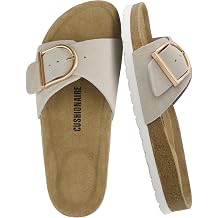 CUSHIONAIRE Leeds 100% Genuine Leather Suede Womens Sandals, Comfortable Slides for Women with Adjustable Statement Buckle