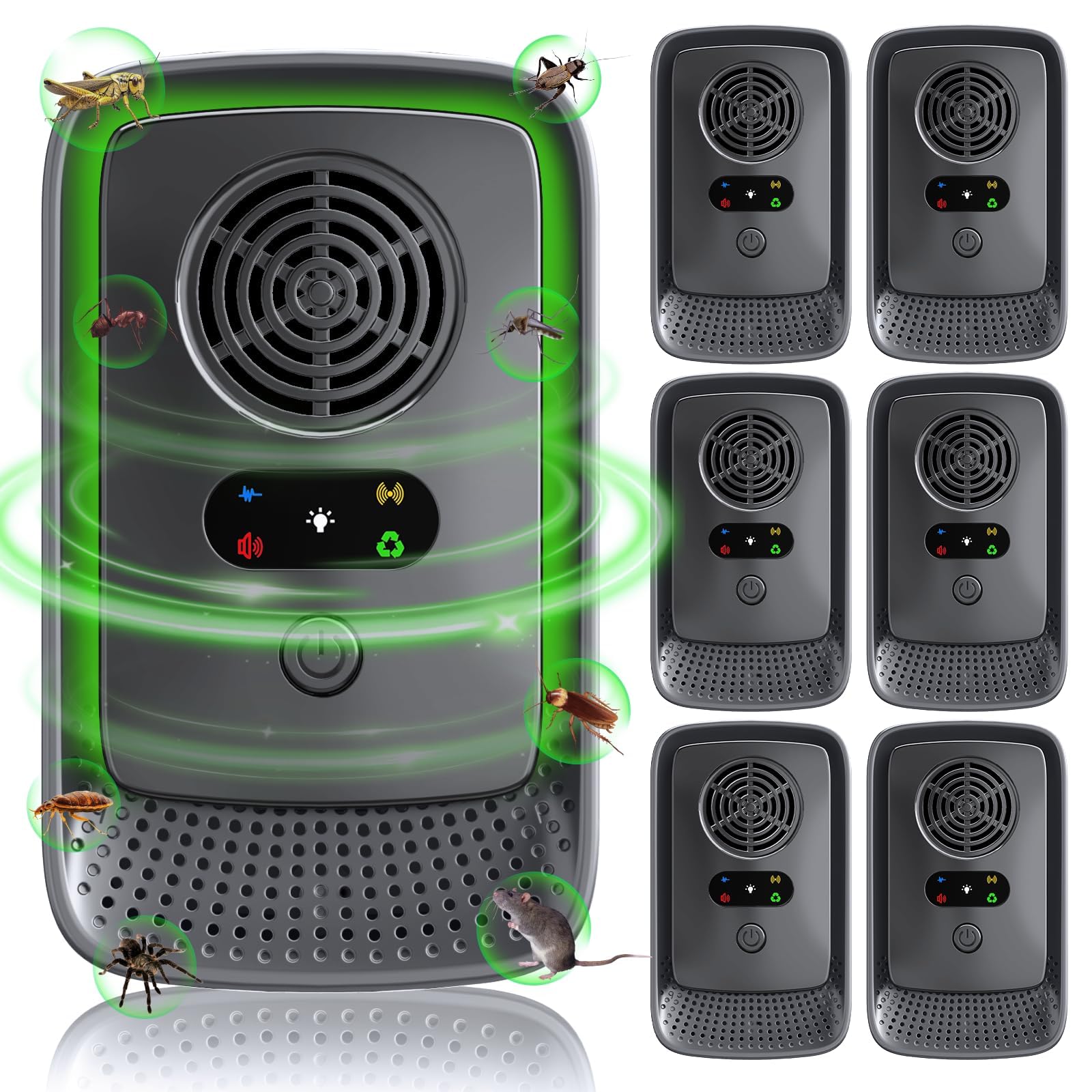 Siyuio 6-Pack Ultrasonic Pest Repeller, 4 Modes, Plug-in Pest Control for Mice, Spiders, Roaches, Ants, Mosquitoes, Rats, Safe for Humans & Pets