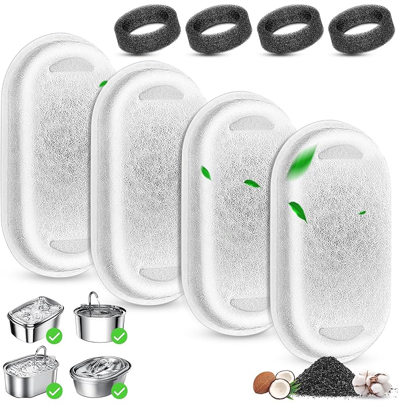 Filtro para fonte de água para gatos Beyolike com carvão ativado, pacote com 4 filtros e 4 esponjas