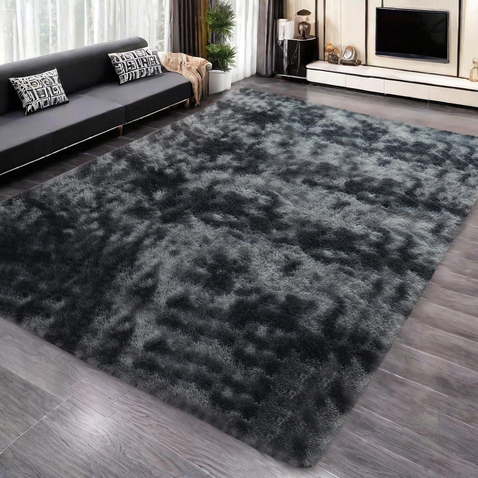 Yuanlne Alfombras para sala de estar, 200 x 300 cm, alfombras grises para dormitorio, lavables, antideslizantes, extragrandes, suaves, esponjosas, modernas, para habitación de niños (teñido anudado,