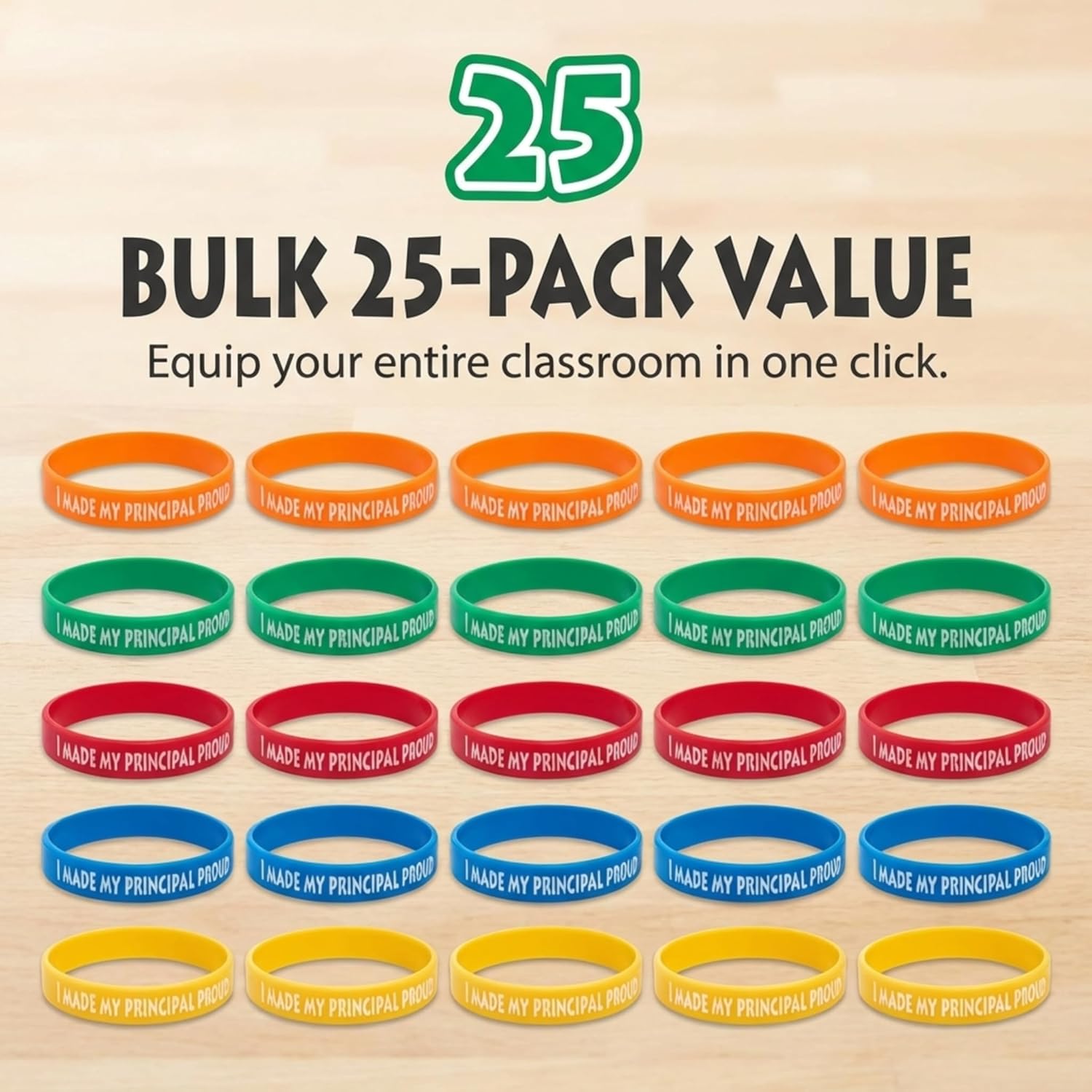 Anderson's Silicone Wristband Assortments, Academic Wristbands for Kids, 25/pkg