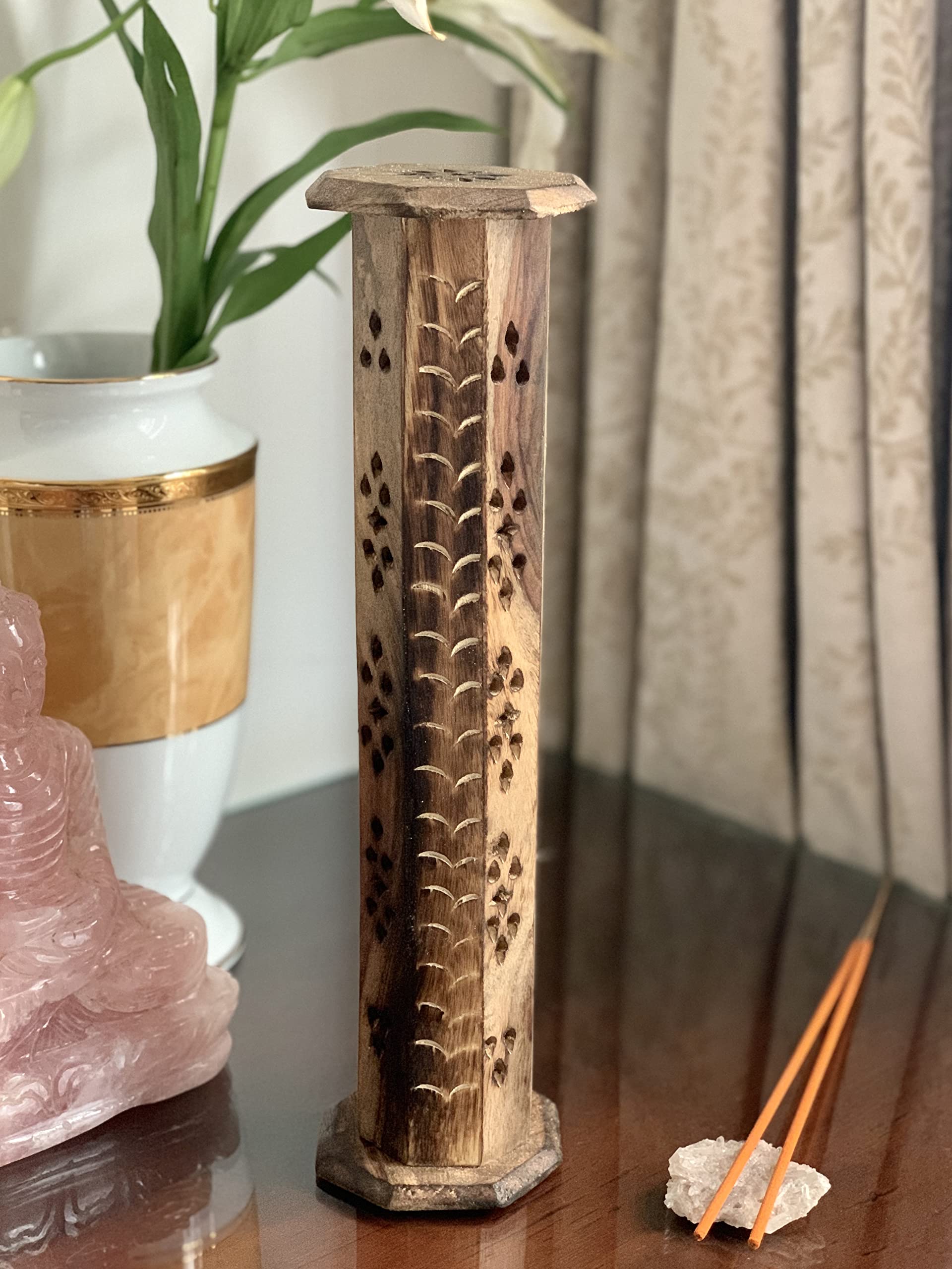 Large Wooden Incense Holder Tower – Hand Carved, Eco-Friendly, Holds Sticks & Cones – Perfect For Meditation, Yoga, Home Decor