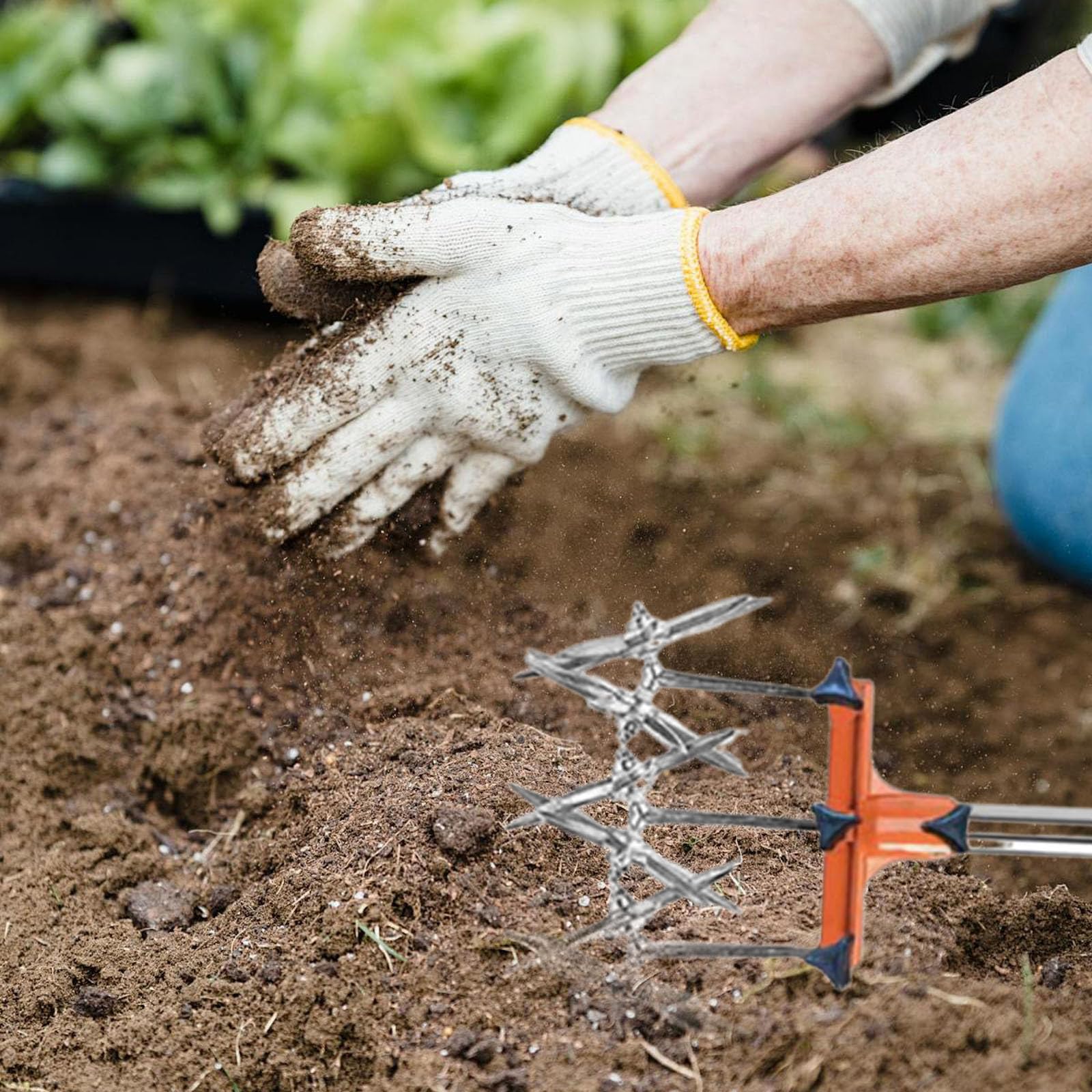 Cultivateur à Main Longue - Dents Amovibles, en Acier Inoxydable résistant de cultivateur avec poignée télescopique et Couvercle de poignée Souple, tuteur à Main pour Le relâchement des