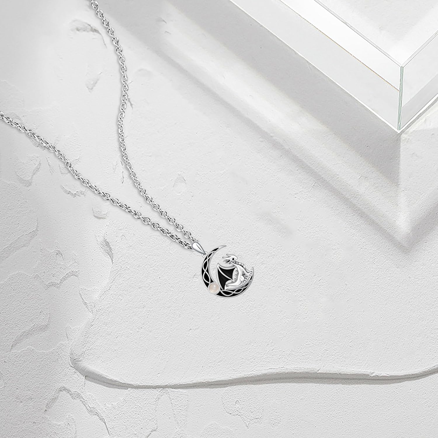 Dragon Necklace for Women Music Moonstone Crescent Moon Necklace Sterling Silver Dragon Pendant Music Note Necklace Dragon Jewelry Music Note Gifts Treble Clef Necklace Music Lover Gifts for Women - Image 3
