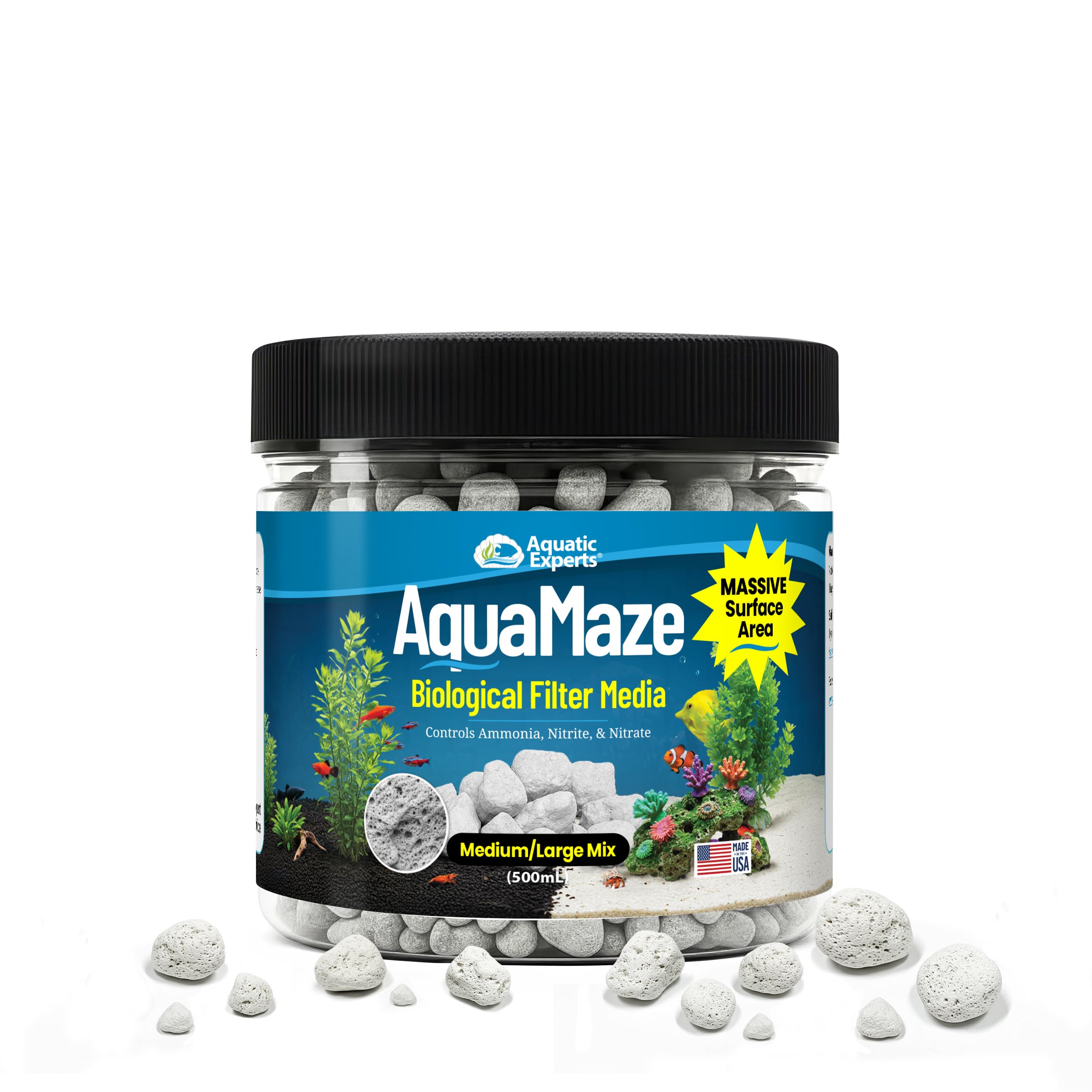 Aquatic Experts AquaMaze Aquarium Bio Media – 500 mL for Freshwater &amp; Saltwater Tanks, Compatible with Canister, Sump &amp; HOB Filters
