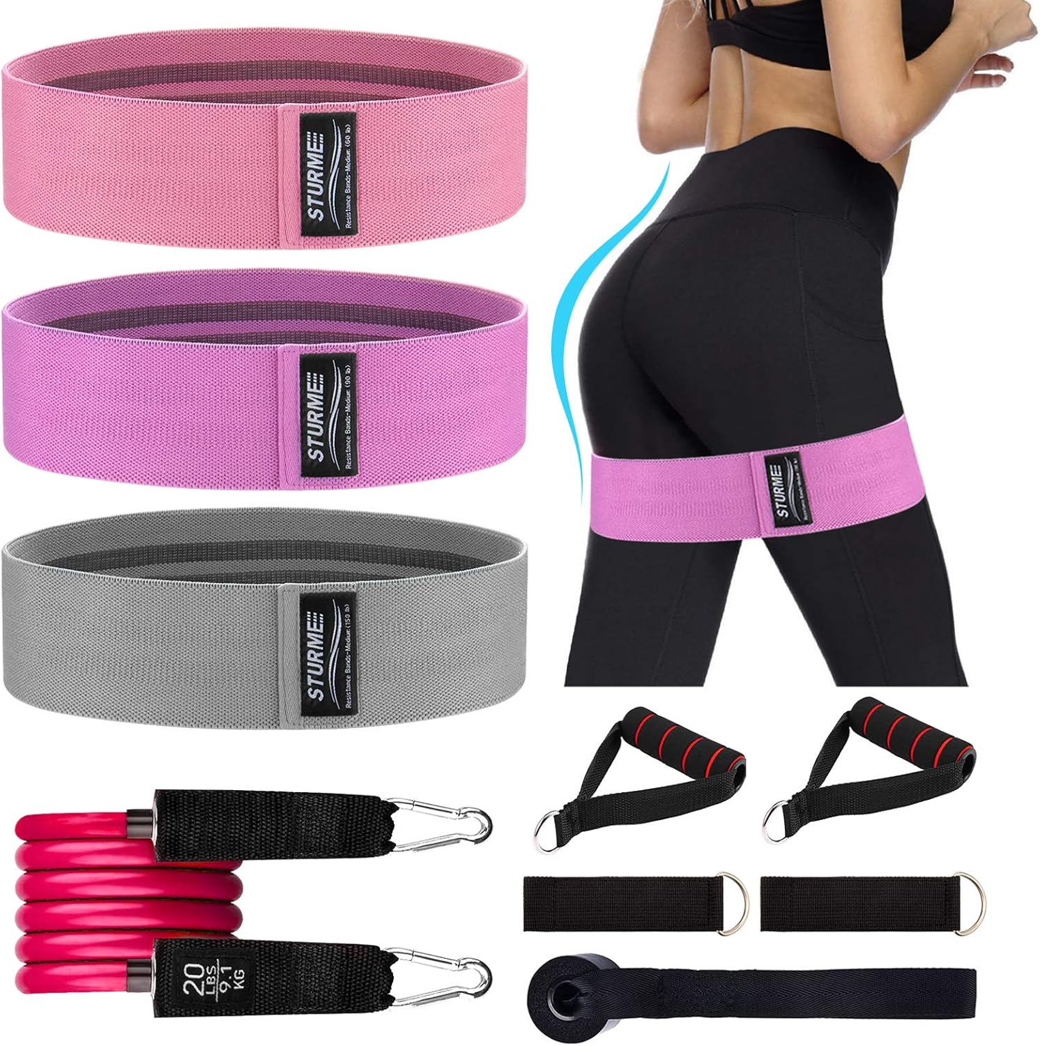 STURME 4 PCS Booty Bands Set, Resistance Bands 3 Levels for Women Men Legs and Butt, 1 Resistance Loop Exercise Bands Thick Hip Band Non-Slip for Home Workout, Squat Glute Hip Training
