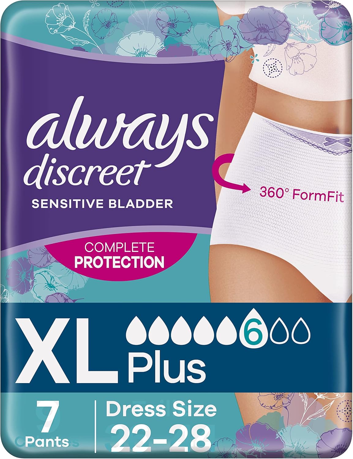 Always Discreet Underwear Incontinence Pants Women Plus XL X7, Locks
