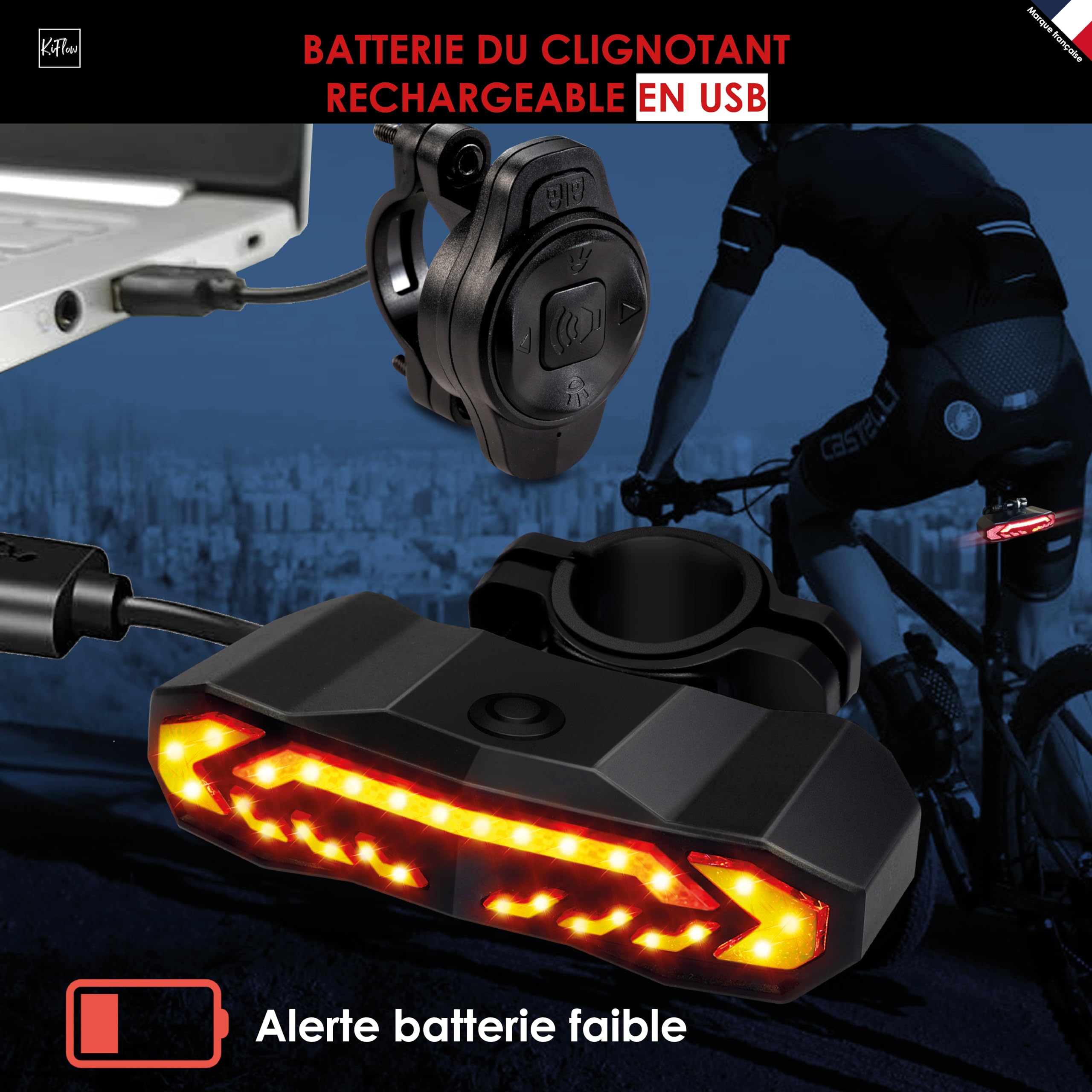 KIFLOW Clignotant Vélo Feu Arrière Alarme
