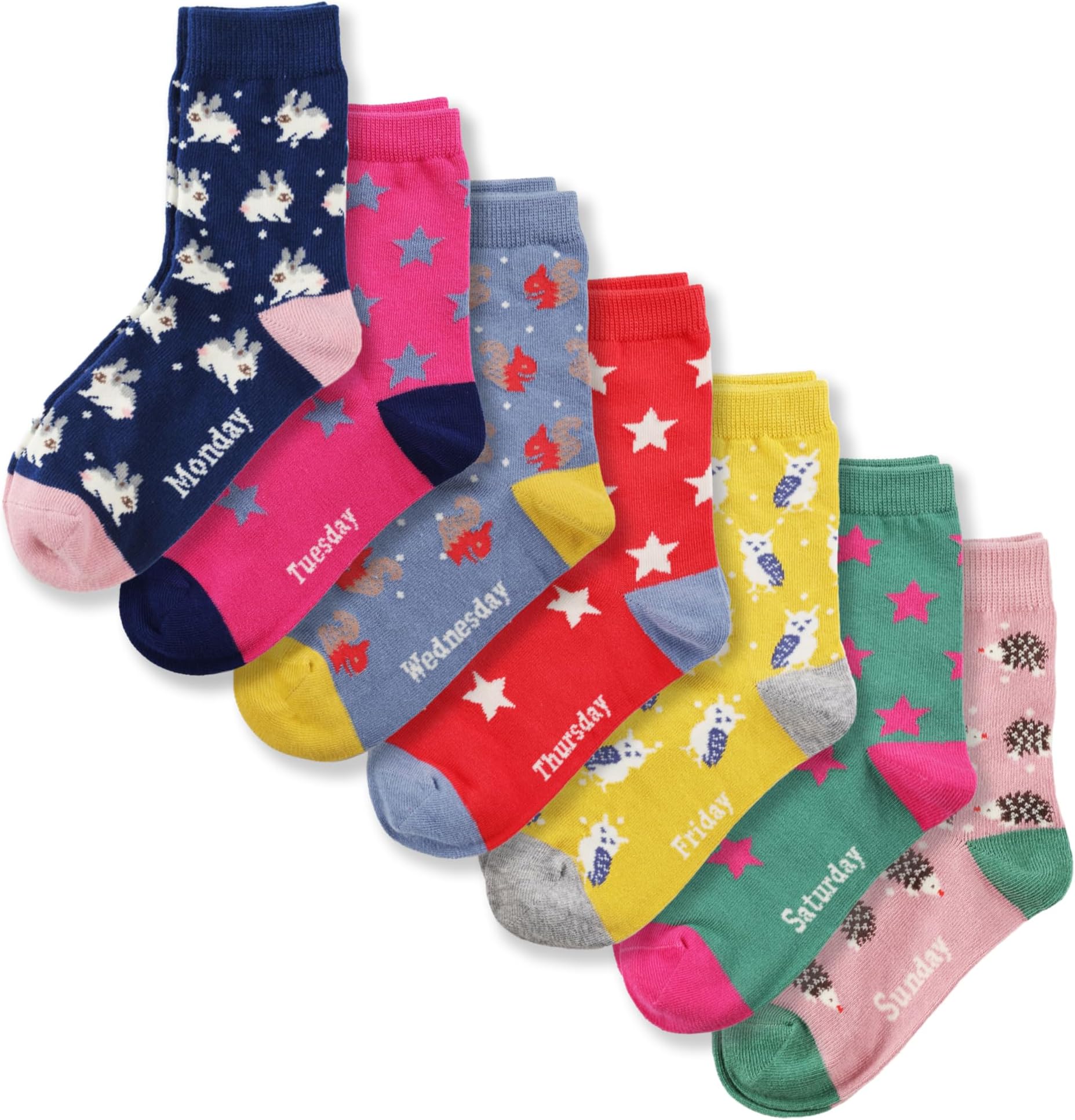 7 Days of the Week Gift Box Kids Girls Fashion Short Socks Cute Animal, Floral, Stars, Stripes & Polka Dots Design