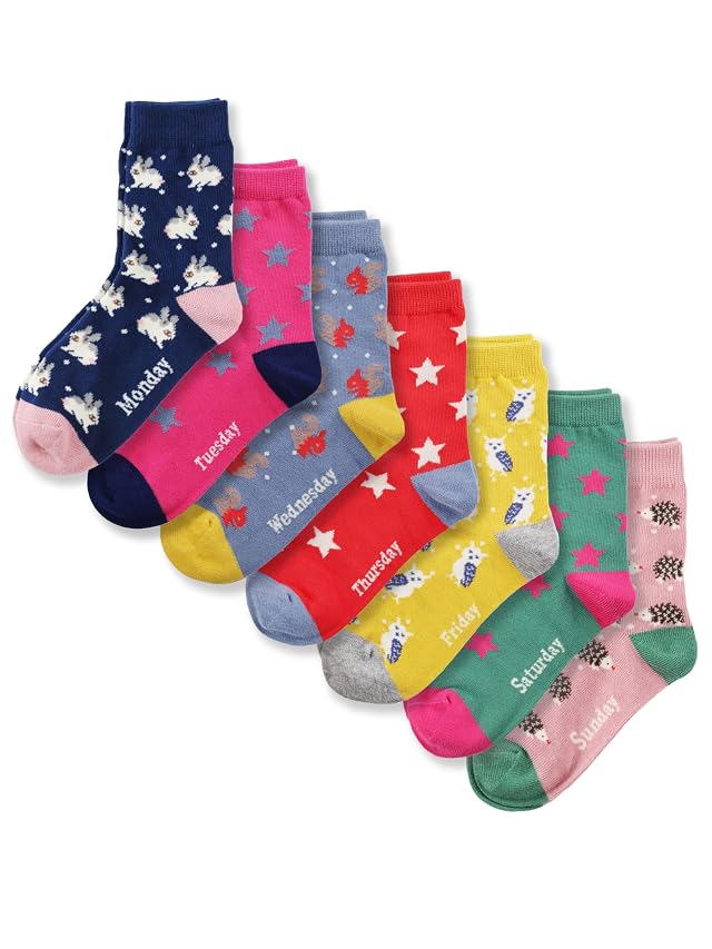 COTTON DAY 7 Days of the Week Gift Box Kids Girls Fashion Short Socks Cute Animal Floral Stars