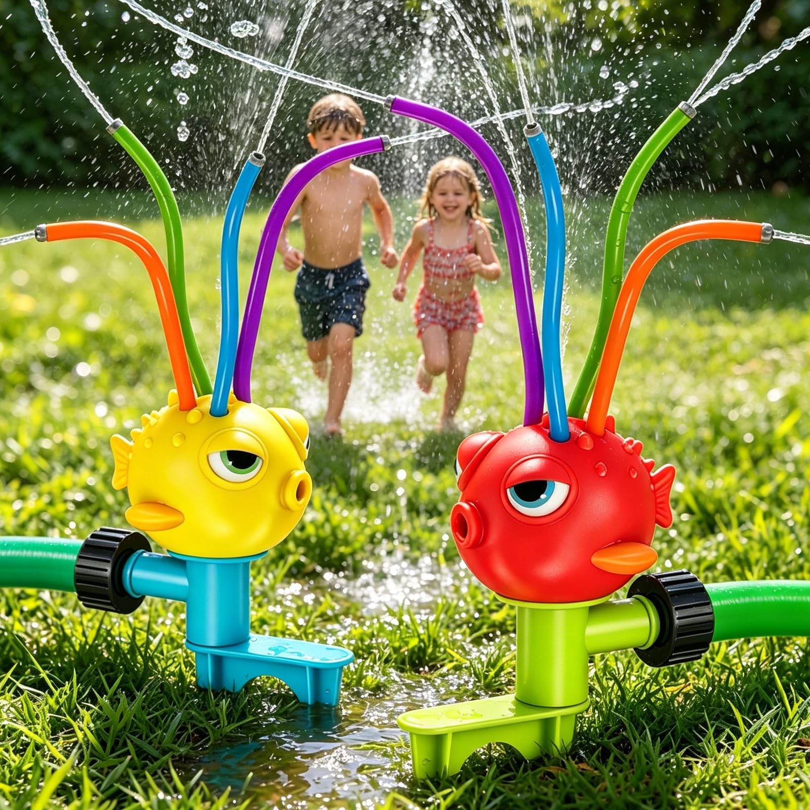 Water Spray Sprinkler for Kids, 1PC Fugu-Shaped Water Toy Hose Garden Water Spray Play Summer Outdoor Sprinkler Toys for for Boy/Girls/Dog Gift 3-12 Water Flower Outdoor Lawn Gardens (Random Color)