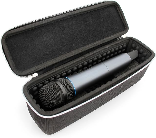 CASEMATIX Wireless Microphone Case Compatible with 11" Wireless Mic System Handheld Microphones, Compact Mic Bag Fits Up To Two Mics With Padded Interior, Hard Shell Exterior, Carry Handle -Case Only
