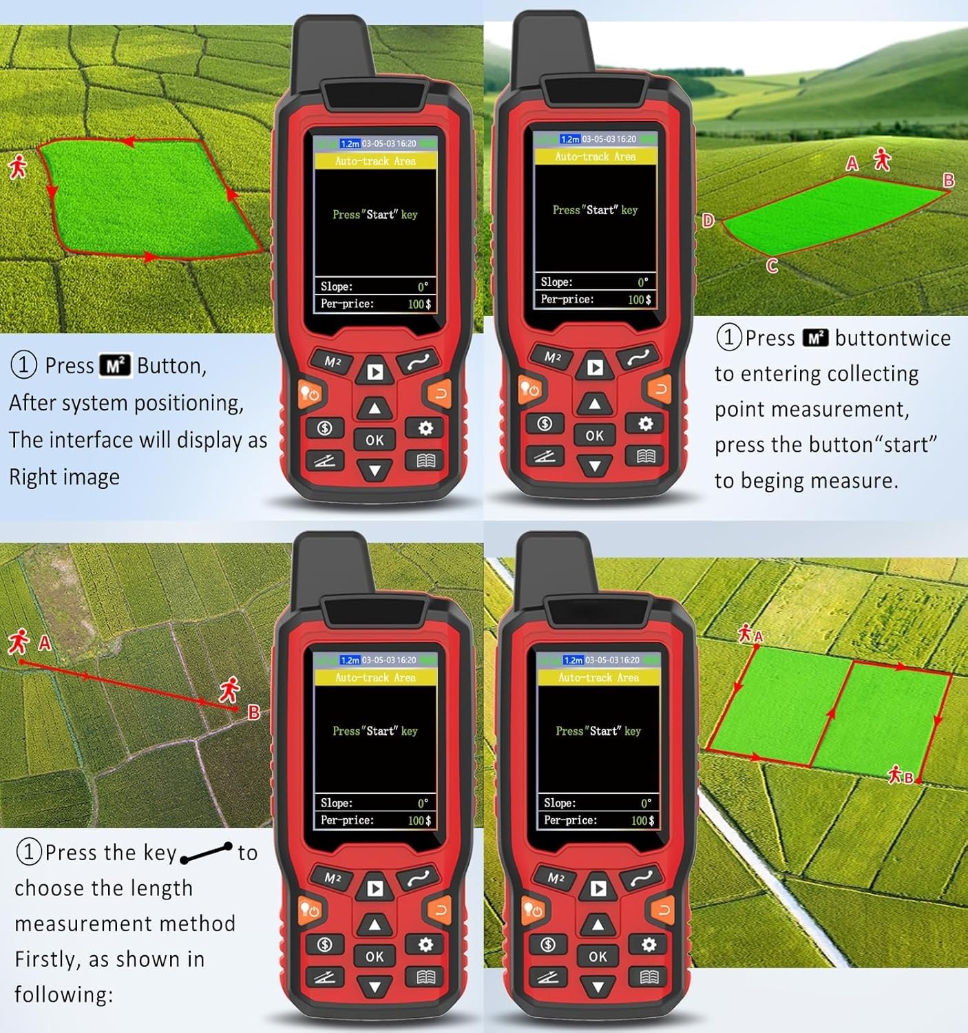 Navigazione GPS portatile Traccia Misuratore di area terrestre, Geometra GPS, Dispositivo di misurazione dell'area con schermo da 2,4 pollici, Misuratore di area for misurazione di aree e distanze.