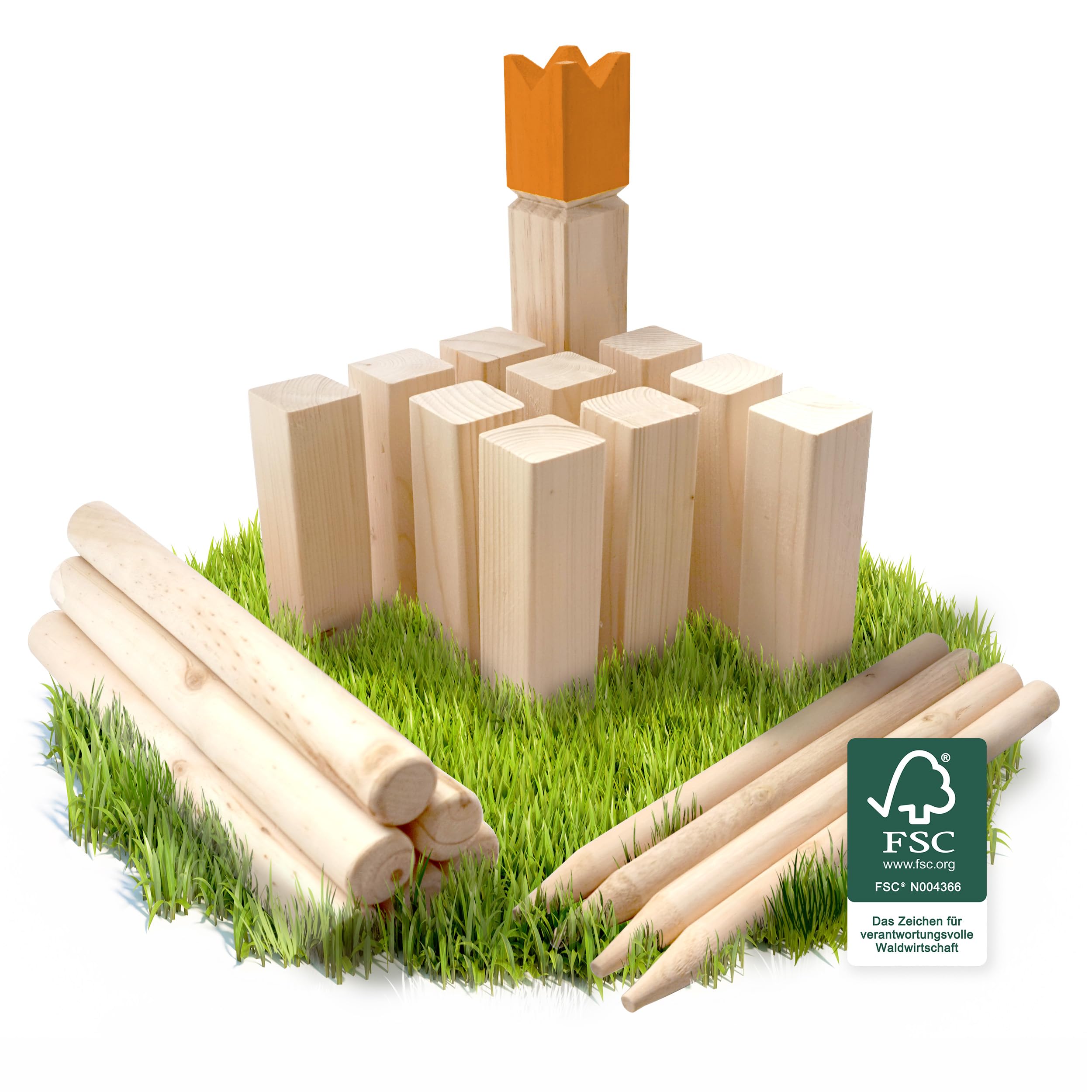 Ocean 5 Kubb - Original Wikinger Spiel | Premium Holzspiel im Stoffbeutel mit massiven Figuren | Schwedenschach Holz Outdoor Spiel Wurf Schach | Kubb für Kinder und Erwachsene |