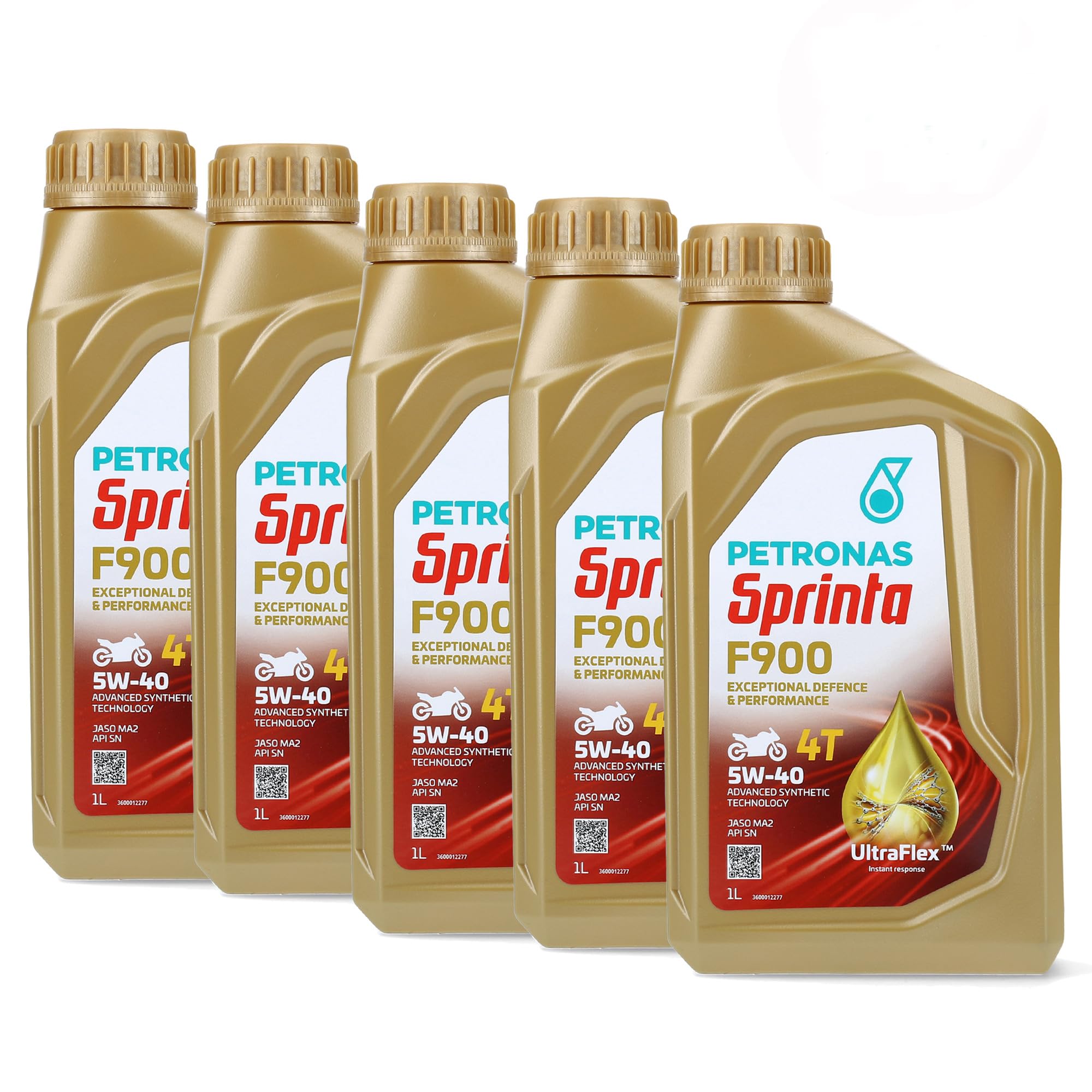 Petronas Sprinta Olio Motore Moto 4T 100% Sintetico 4 Tempi F900 5W-40 API SN - 5 Confezioni da 1 Litro