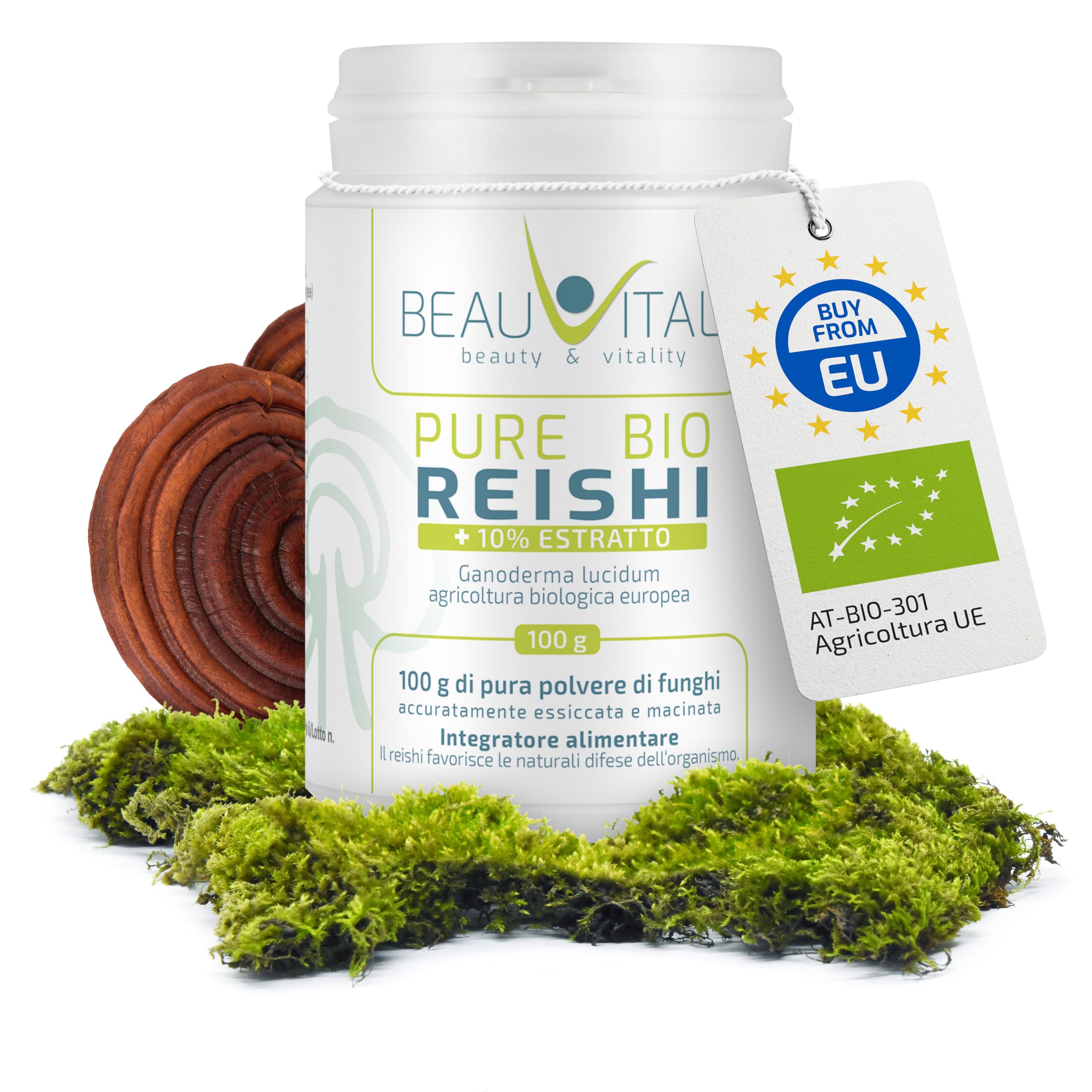 Pure Bio Reishi Ganoderma 100 g con estratto di Reishi biologico al 10% | Nuova formula | Ganoderma lucidum da agricoltura biologica dell'UE, vegan, senza additivi artificiali