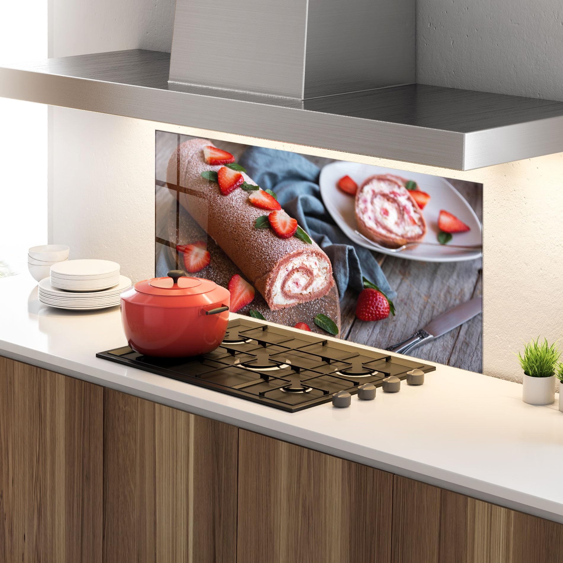 ARTHUB® Panel de Vidrio para Cocina 60x150 cm, 4mm Vidrio Templado | Protección contra Salpicaduras, Protección contra Salpicaduras para Cocina, Alimentos, Strawberry Cake