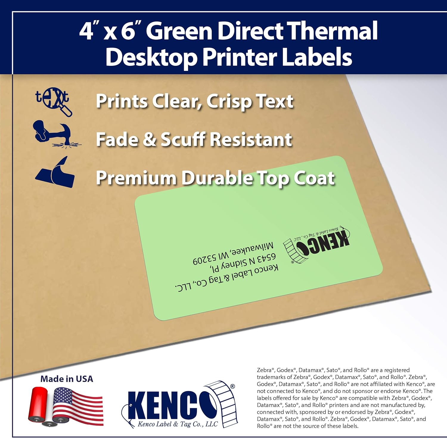 4" X 6" Direct Thermal Perforated Stickers Labels for Shipping Labels, Inventory, and Color Coding - Compatible with Zebra, Rollo, Godex and More (Green, 6 Rolls)