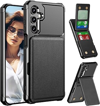 for Samsung Galaxy S25+ Plus / S24+ Plus Wallet Case with Card Holder Slots for Women Men, Luxury Leather Folio Flip Magnetic Closure TPU Bumper Cover for Galaxy S25 Plus/S24 Plus, ZM Black