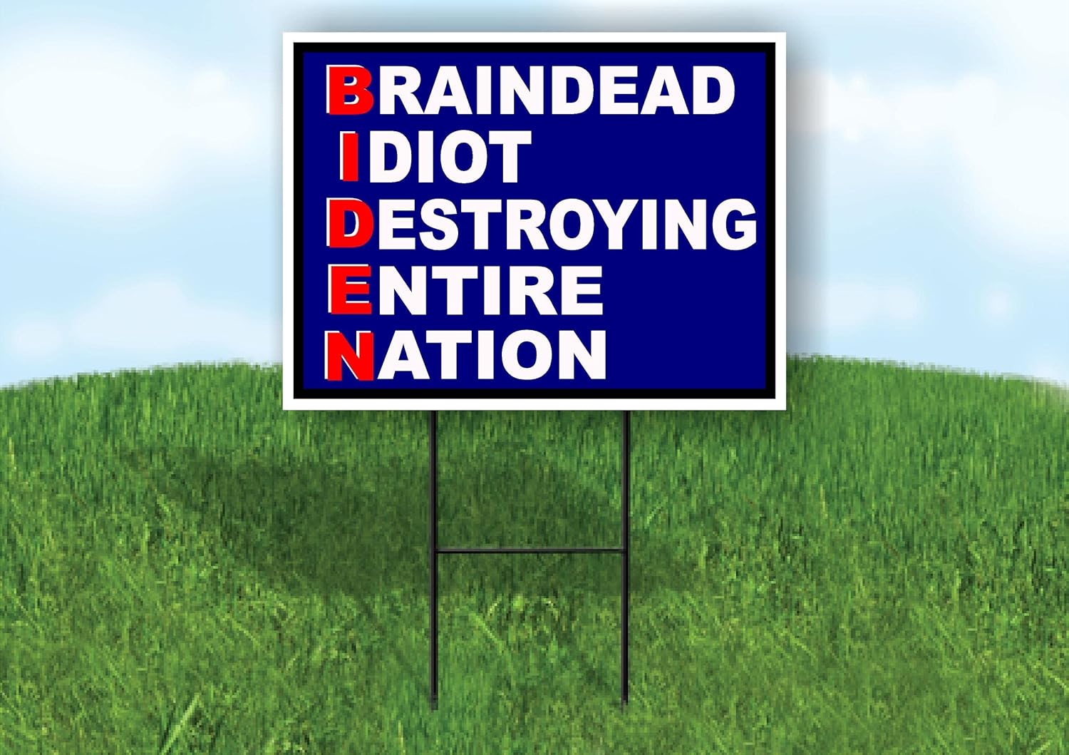 BIDEN BRAINDEAD IDIOT RED BLUE - Double Sided Protest, Politics, Sentiment Yard Signs with Stand - Weatherproof Garden Decor & Outdoor Area Signs - Road and Yard Sign w/Ground Stake - 18" x 24"