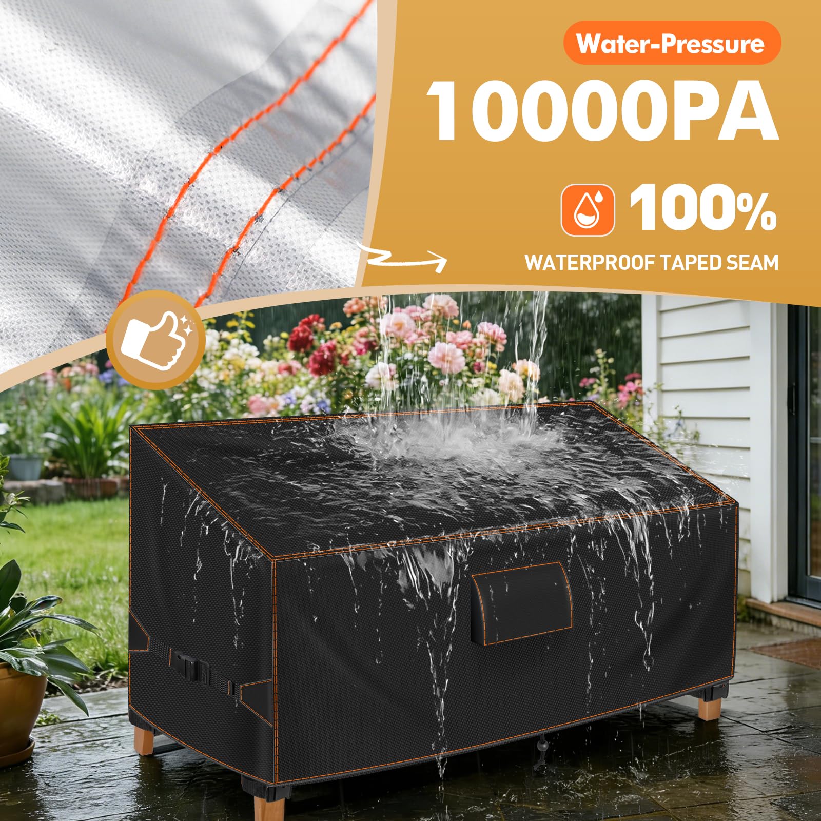 Gartenbank Abdeckung 2 Sitzer 133Wx70Dx63/86H cm, Schutzhülle Gartenbank, Dreifacher Windschutz Abdeckplane Gartenmöbel, 420D Oxford UV-beständig Wasserdicht Abdeckung Gartenmöbel Winterfest, Schwarz