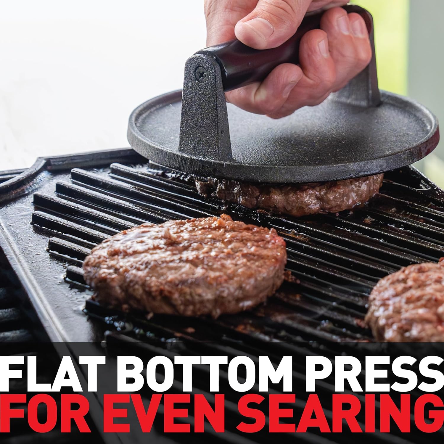 Smash Burger Press Kit - 7'' Flat Bottom Round Premium Cast Iron Press with 35 Pcs Patty Paper,12 Inch Heavy Duty Round Basting Cover Melting Dome. Perfect for Hamburger, Bacon, Meat, Sandwich