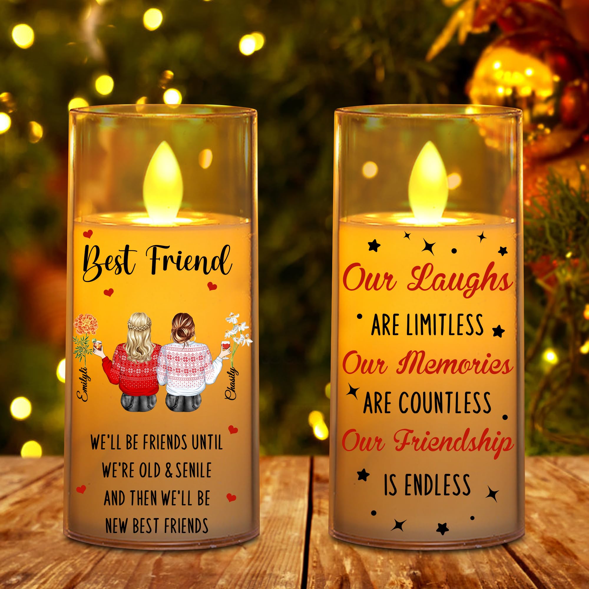 MHJUFGD Personalised Best Friend Candle Lamp Custom Name Our Laughs are Limitless Our Friendship is Endless Decoration Gifts for Friend Besties Sister Christmas Birthday (Style 3)