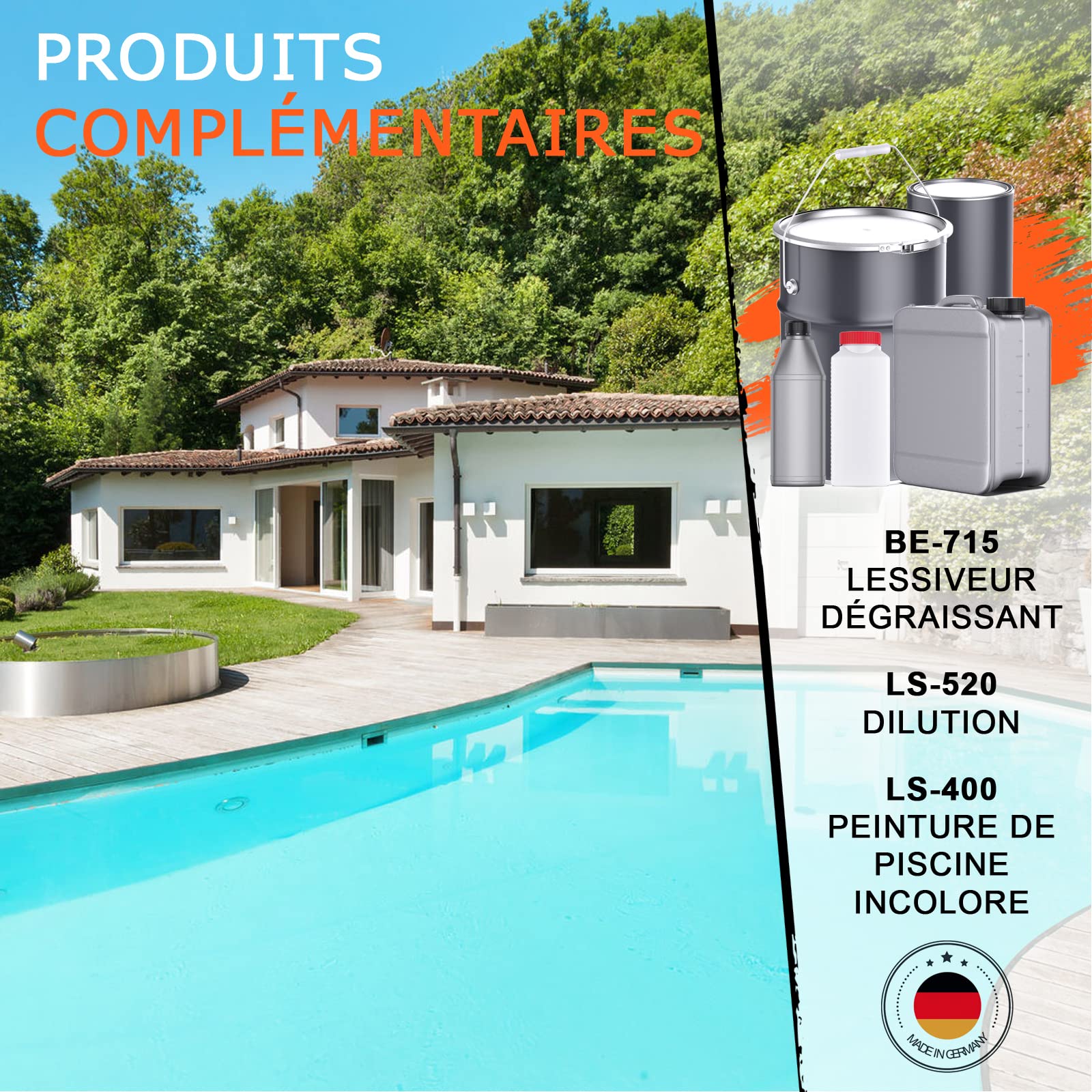 BEKATEQ LS-400 Peinture piscine 0,75 litres, Blanc pur I Peinture satinée pour piscine, étang & fontaine en béton, maçonnerie & crépi I Revêtement en caoutchouc chloré imperméable et étanche