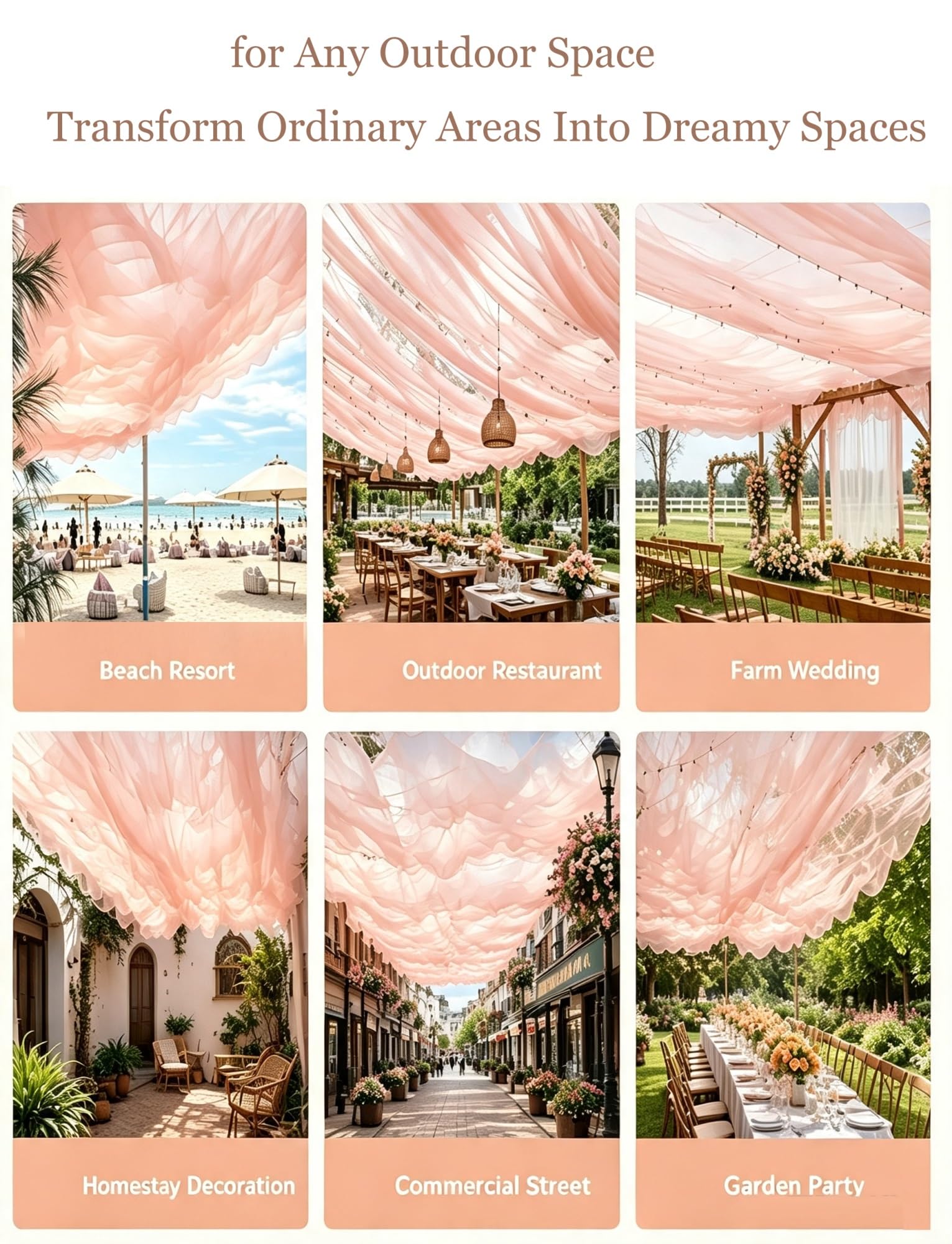 10er Pergola Stoffbahnen, Hochzeitsdeko mit Stahlseil | Leichter Dekostoff for Feiern, Garten, Terrasse und Veranstaltungen(Straight,19.7x118in)