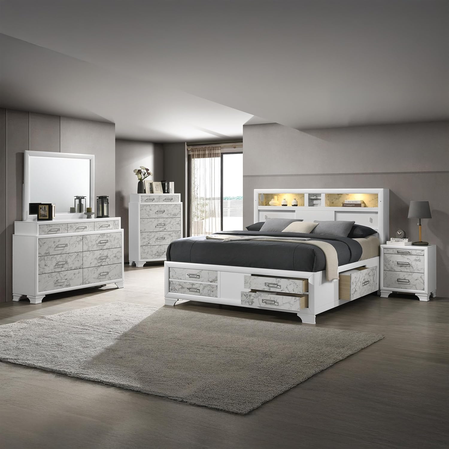 Soul King 5PC Set Including Manufactured Wood & Marble Accents in White