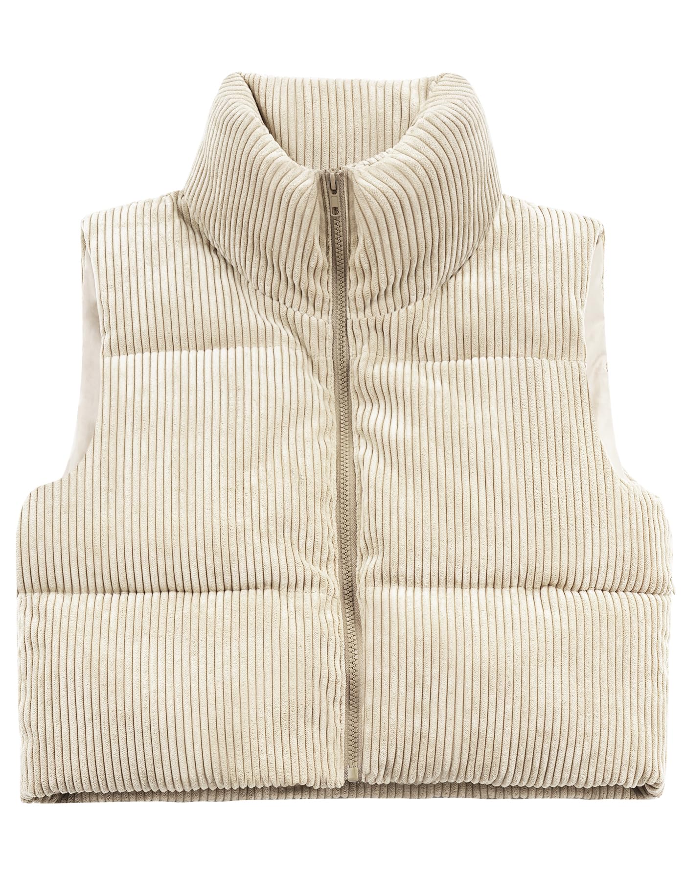 WUEAOA Women's Cropped Puffer Vest Sleeveless Warm Outerwear Vests Lightweight Corduroy Coat with Invisible Pockets