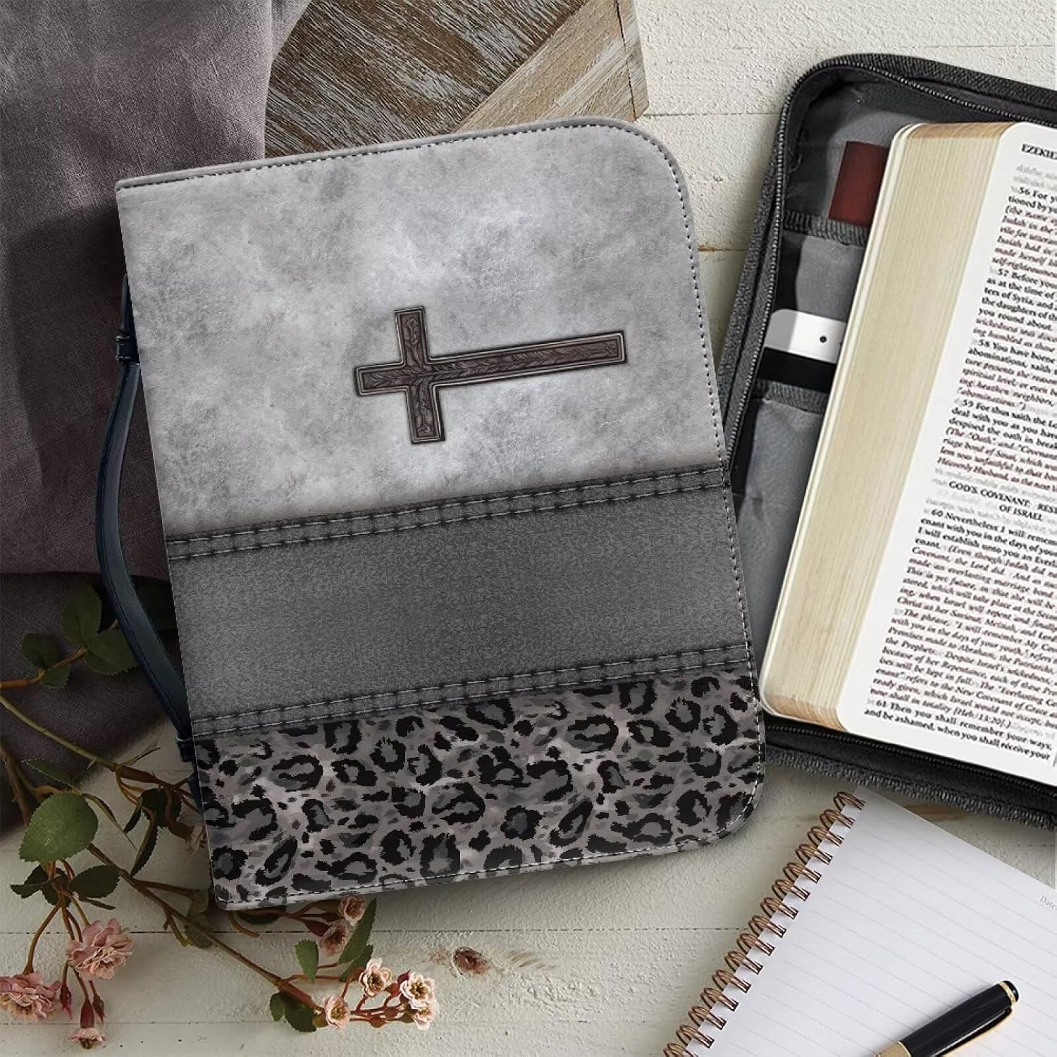 Brown Vintage Bible Cover Case Sunflowers and Butterflies Bible Bag with Inner Pockets Bookmark Book Cover with Handle Church Study Book Protector Pouch Book Case for Daily Use