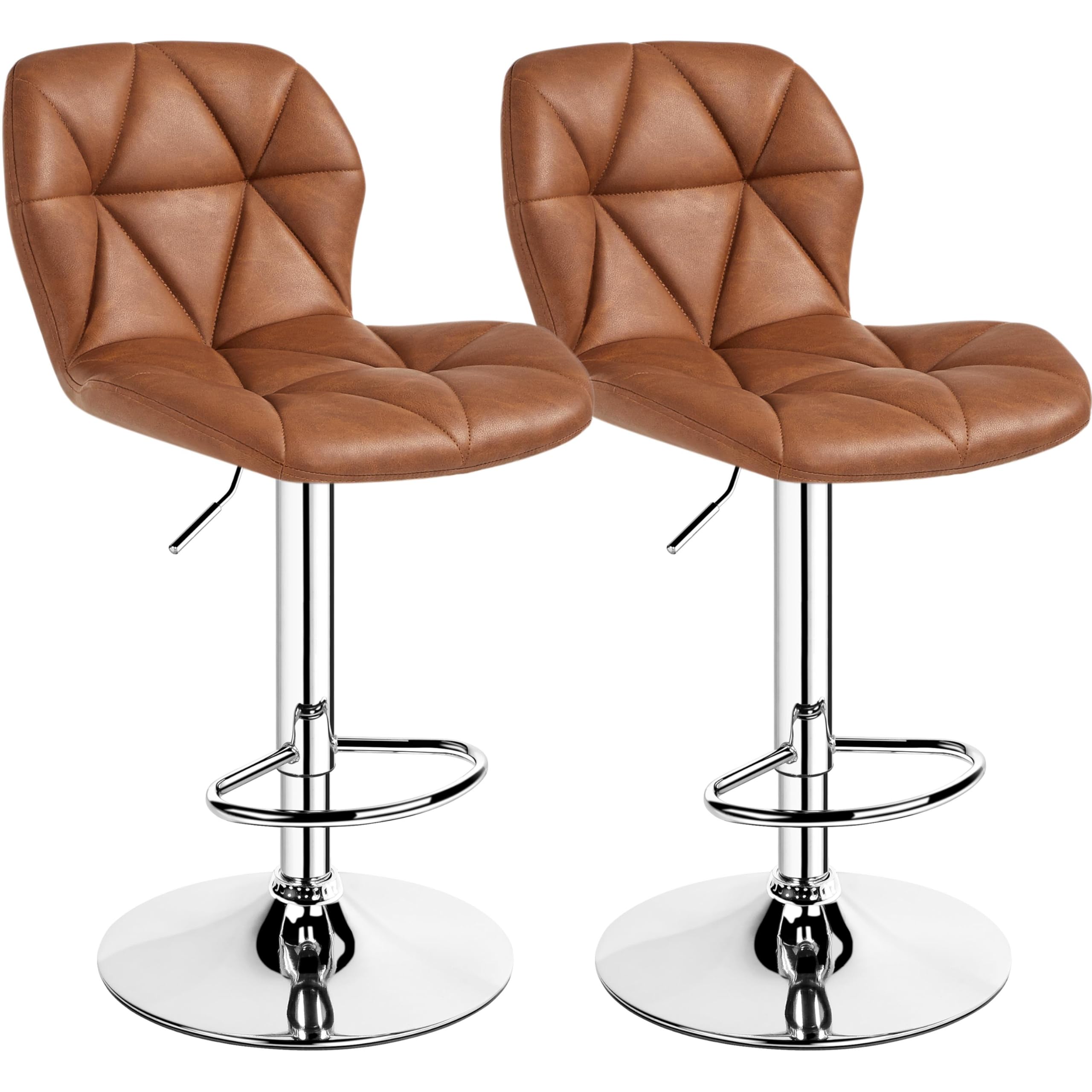 Yaheetech Barstools Set of 2, Modern Kitchen Island Stools with Backrest, PU Leather Adjustable Counter Stools for Kitchen Counter Bar, Retro Brown
