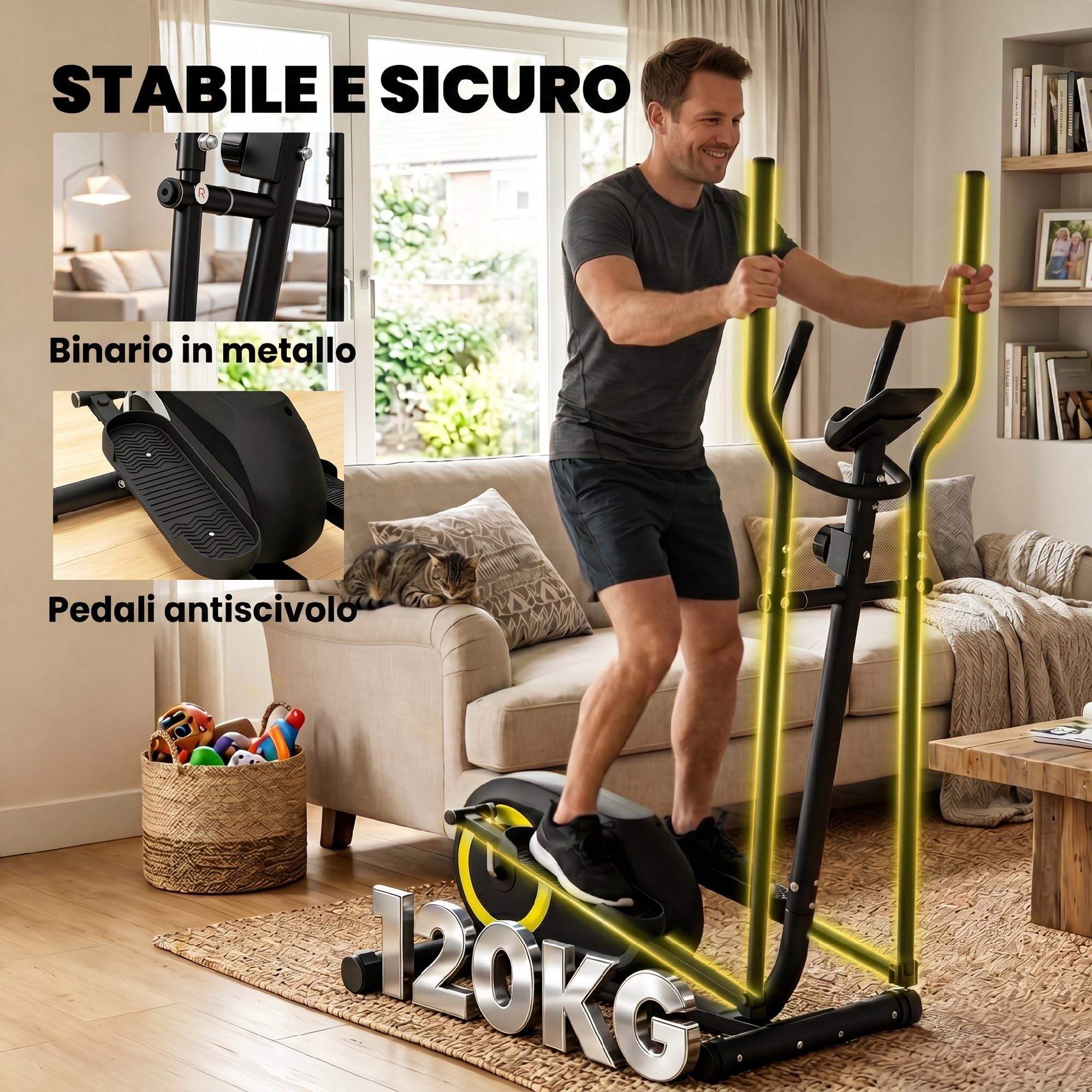 SPORTNOW Ellittica da Casa, Cyclette Ellittica Magnetica Silenziosa con 8 Livelli di Resistenza, App Bluetooth, Sensore di Pulsazioni, Monitor LCD, Pedali Antiscivolo, Portatelefono, Ruote, Max 120kg