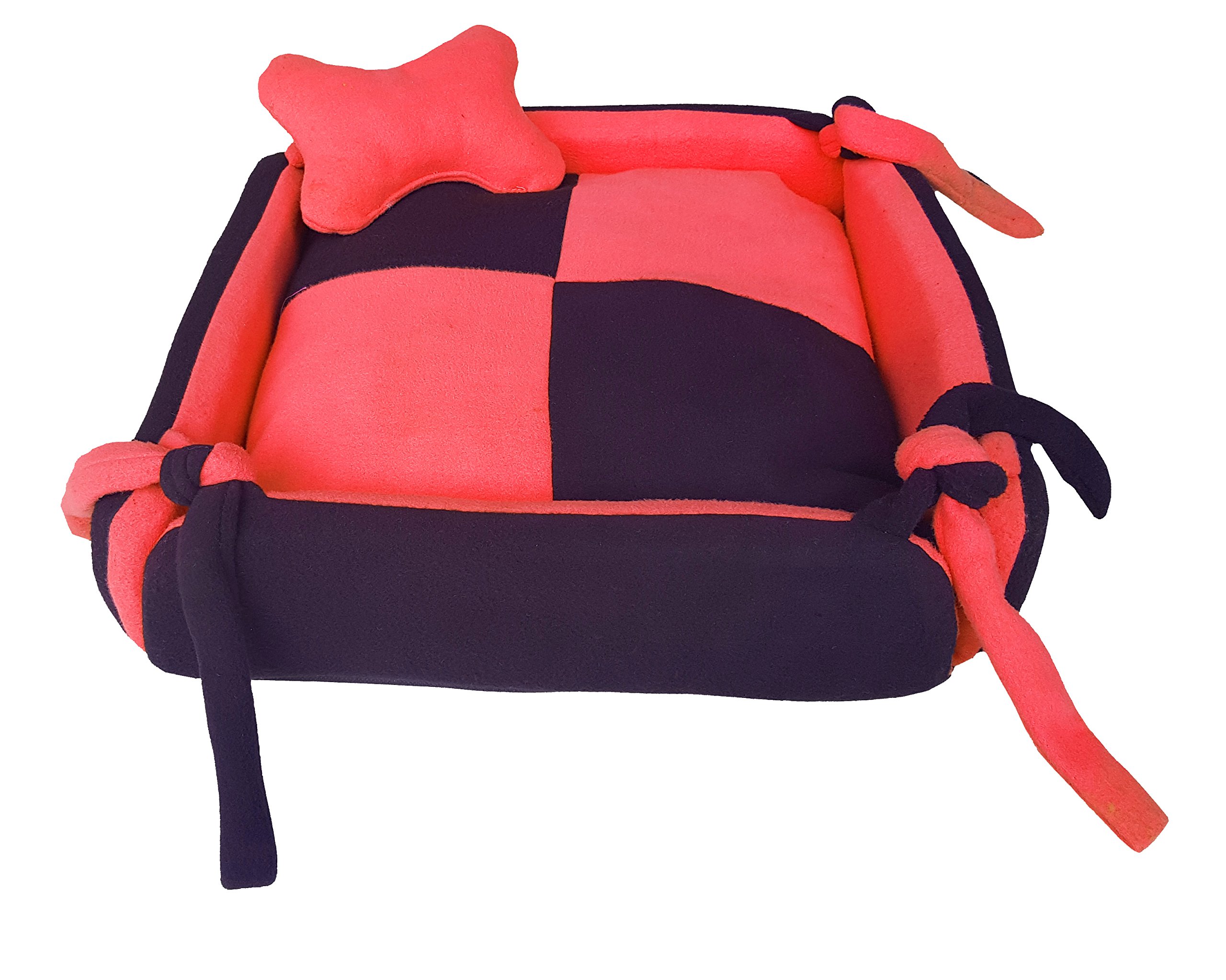 Luxurious Dog/Cat Bed Square Shape Super Soft Foam Reversible Sky Blue & Black (Red, Small)