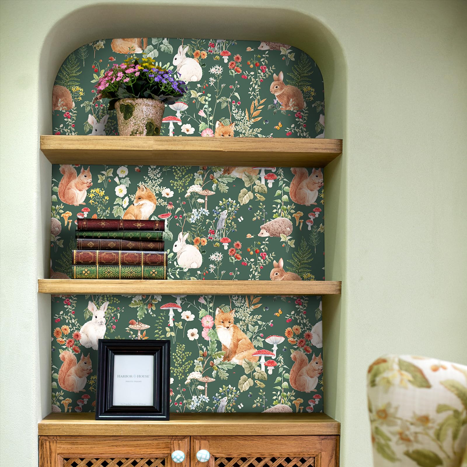 FunStick 44.5CM×9M Papel Pintado Autoadhesivo Botanico Verde Papel Pintado Pared Bosque Naturaleza Vintage Vinilo Adhesivo Muebles Flores Armario Impermeable Vinilo Adhesivo Pared Bosque Verde Salón