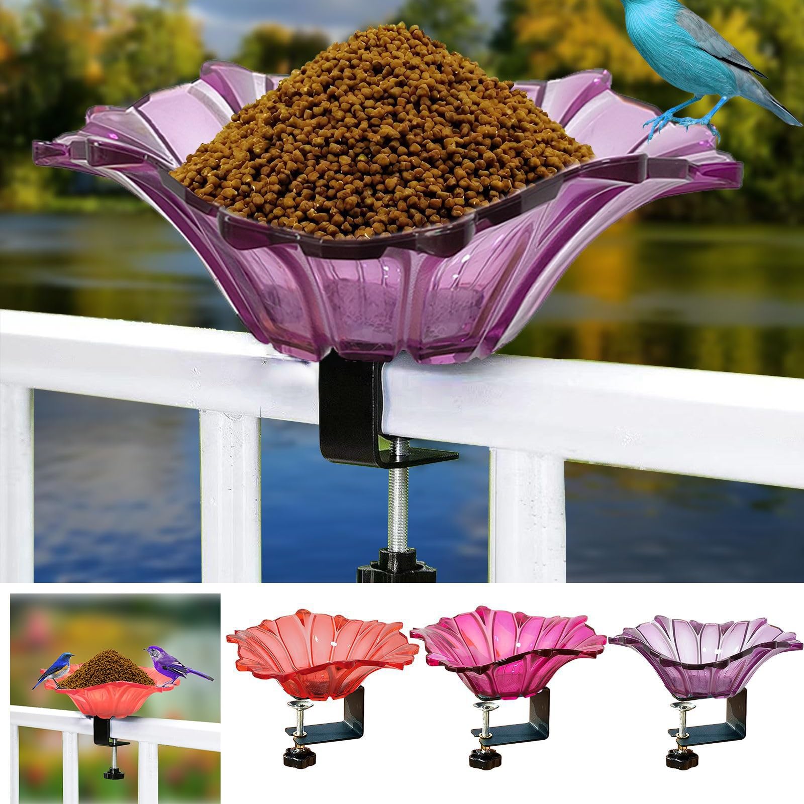 3 PCS Abreuvoir Oiseaux Exterieur, Mangeoire pour Oiseaux Exterieur Et Bain d'oiseaux, Mangeoire Oiseaux Sauvage,Distributeur Nourriture pour Oiseaux Sauvages