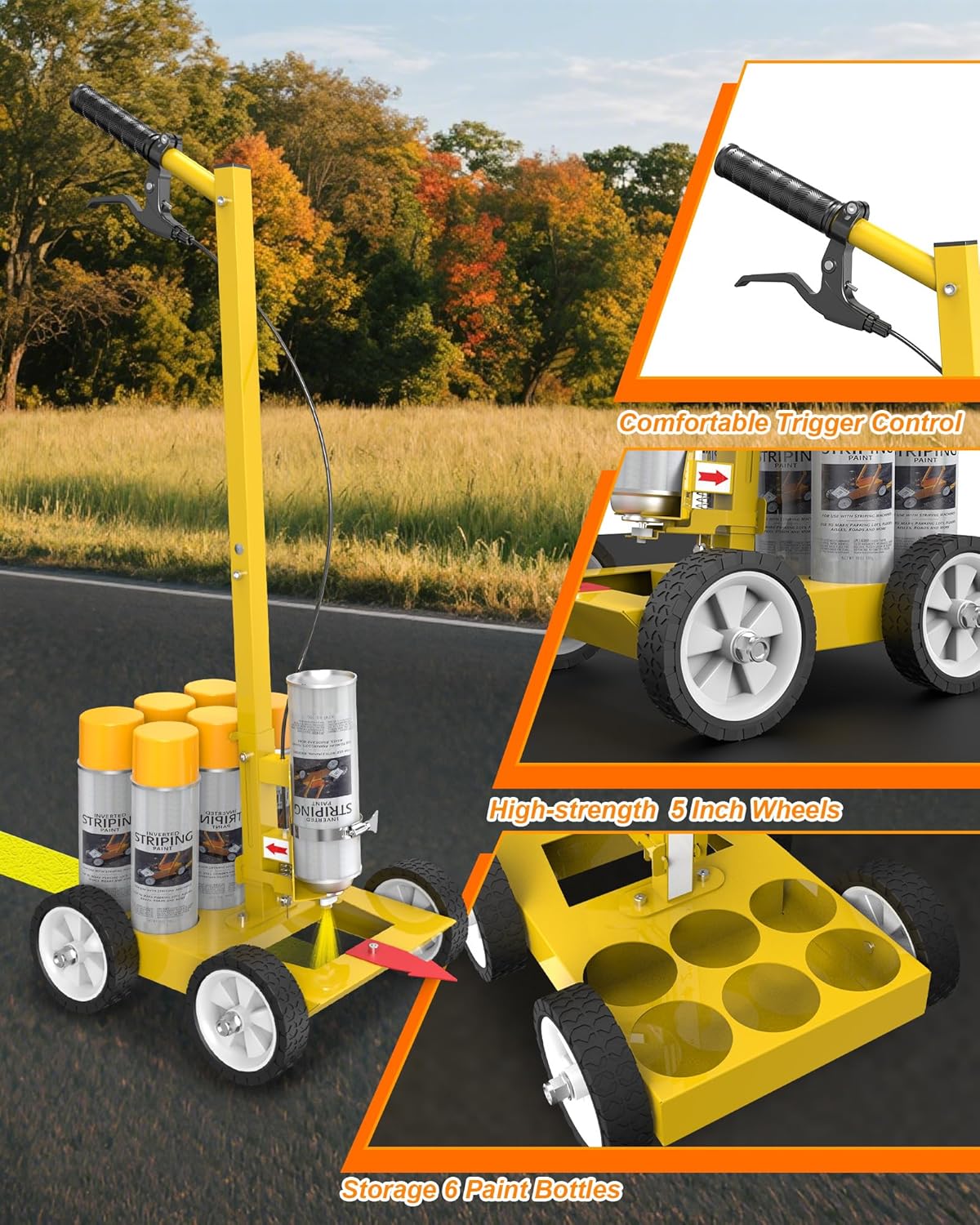 Upgrade Parking Lot Striping Machine, Striping Line Marking Machine, Compatible with Professional Inverted Striping Spray Paint, Line Paint Striper Machine for Fast and Accurate Marking, Yellow