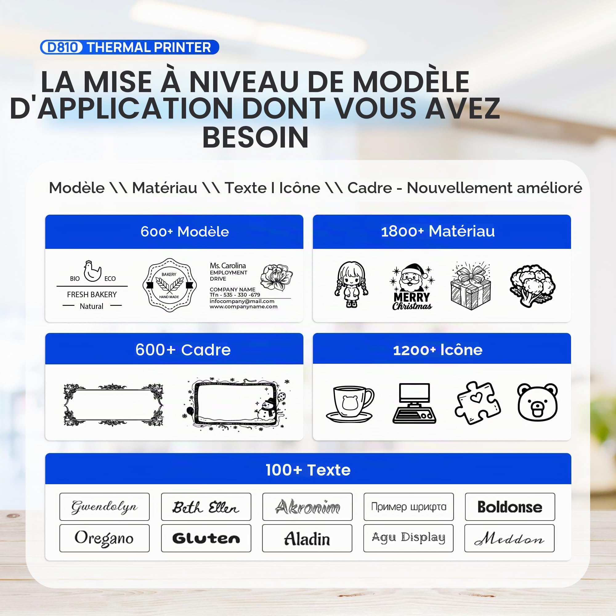 POLONO Imprimante thermique A4 sans fil portable pour voyage, compatible iOS Android ordinateur