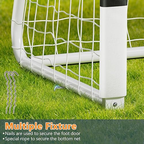 Miniatura 7 de Portería de fútbol para patio trasero de 10 x 6.5 pies de metal con red de fútbol resistente a la intemperie, marco duradero para entrenamiento y