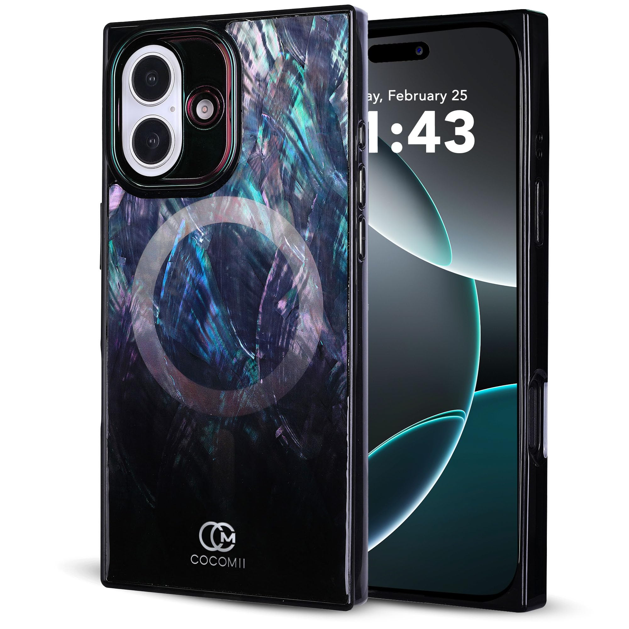 Photo 1 of COCOMII Rectangle for iPhone 16 Case, Black Real Mother of Pearl