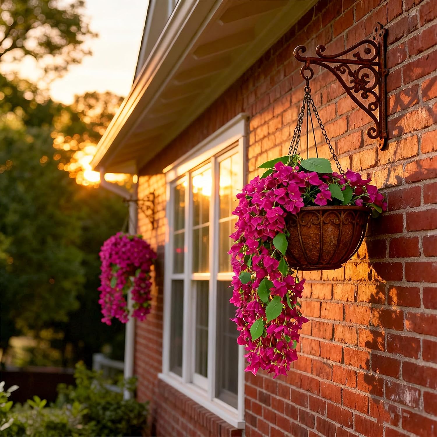 4PCS 29.5 Inch Silk Bougainvillea Artificial Flowers Hanging Bougainvillea Artificial Fake Flouwer Vine Using for Wedding Porch Home Centerpieces Party Garden Indoor Outdoor Spring Decor (Fuchsia)