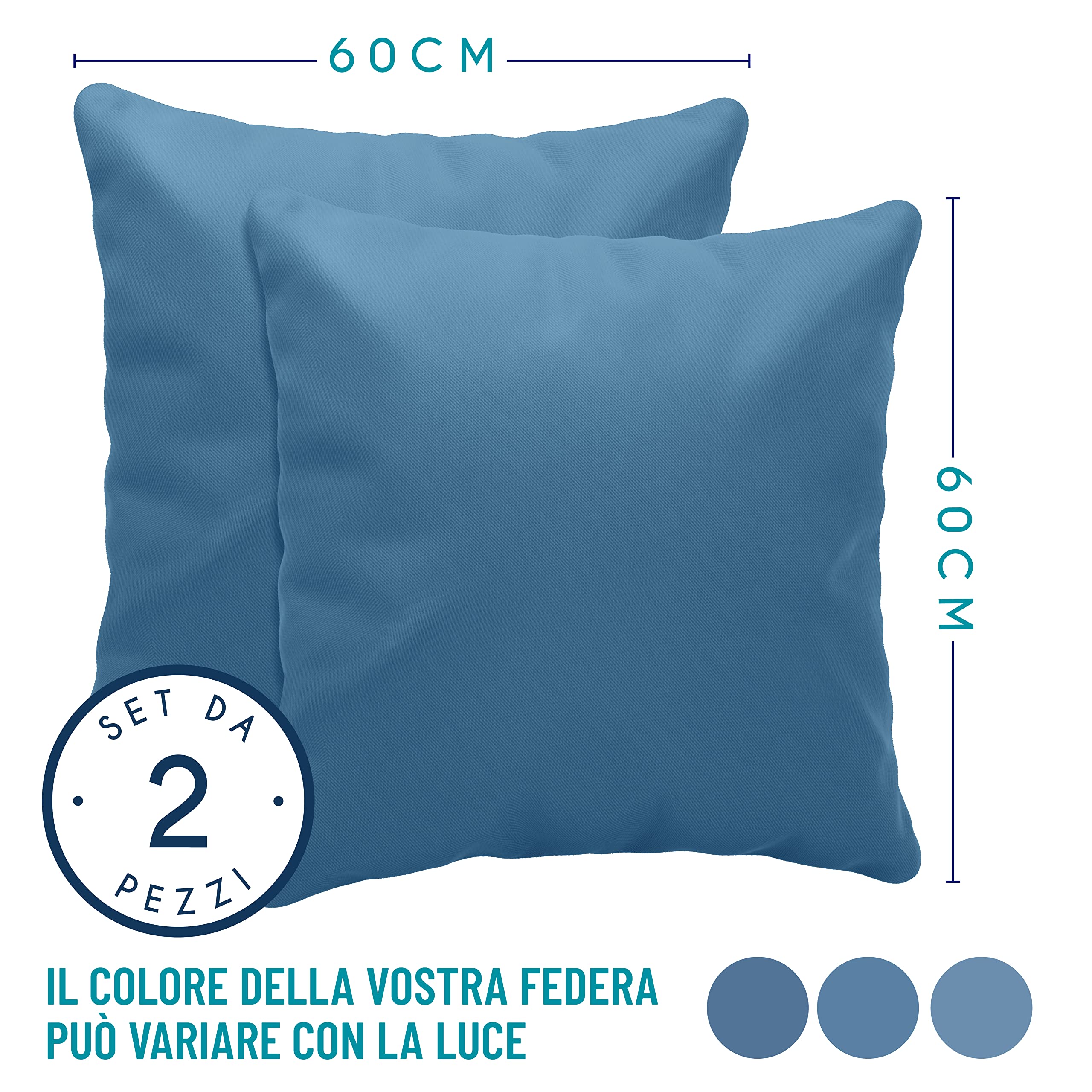 Dreamzie Federa Cuscino (Set di 2) - Blu Cotone - Per i Cuscini 60 x 60 cm - 100% Jersey di Cotone - Federa da Cuscino - Copri Cuscino per Letto - Fodera Protezione per Cuscino
