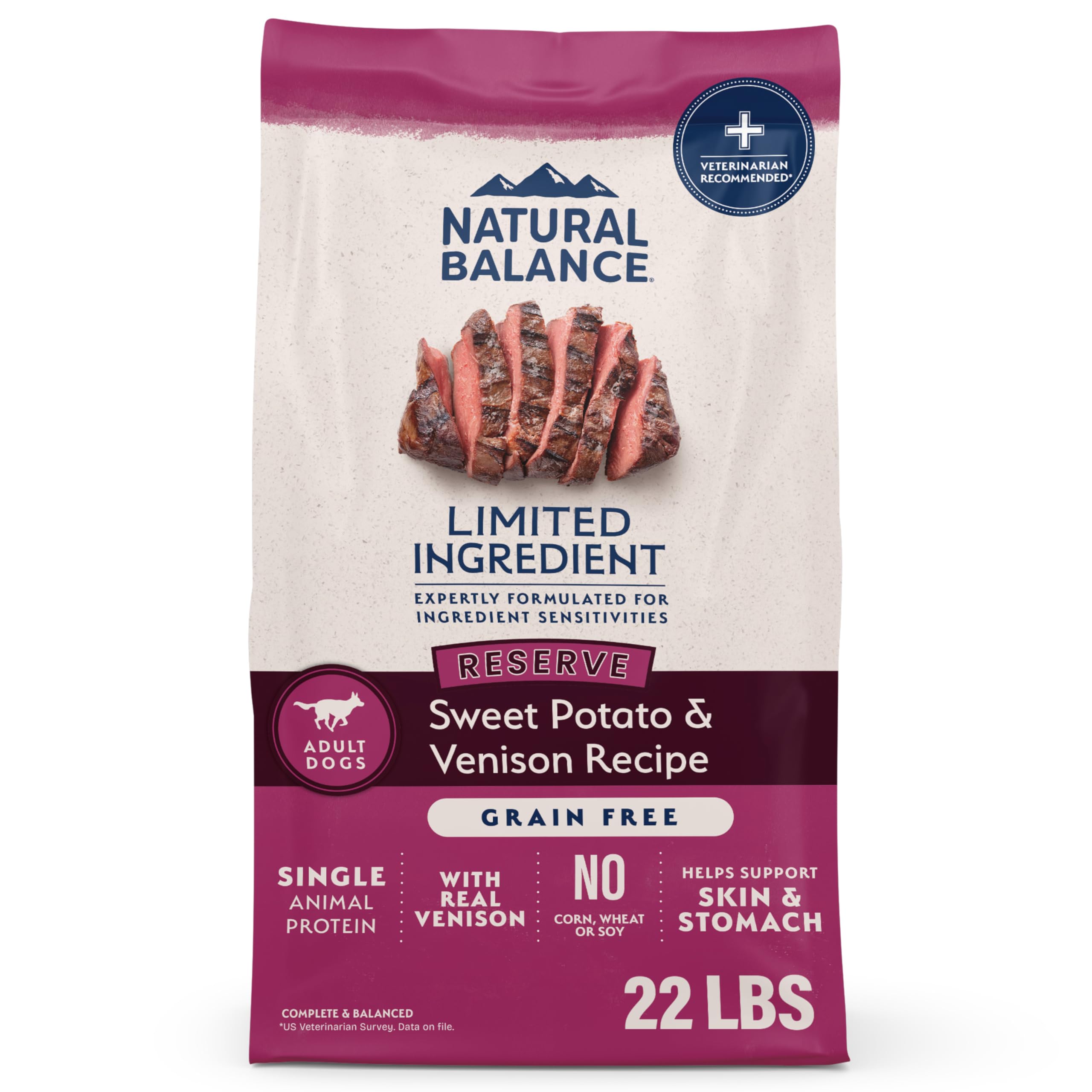 Natural Balance Limited Ingredient Adult Grain-Free Dry Dog Food, Reserve Sweet Potato & Venison Recipe, 22 Pound (Pack of 1)