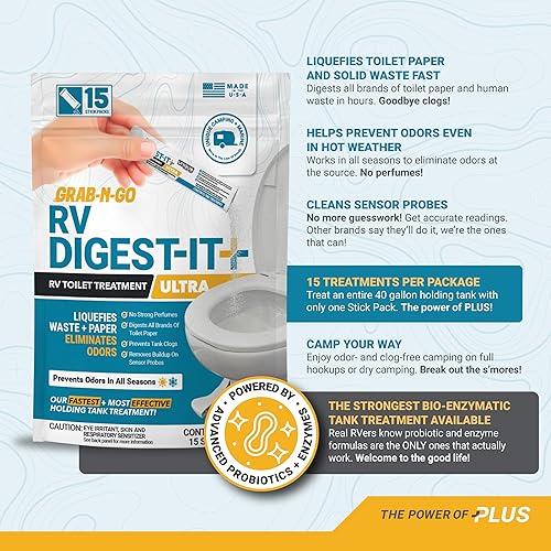 Miniatura 19 de Unique RV Digest-It - Tratamiento de tanque de agua negra – Tratamiento concentrado para inodoro RV – Elimina el olor, licúa los residuos, evita